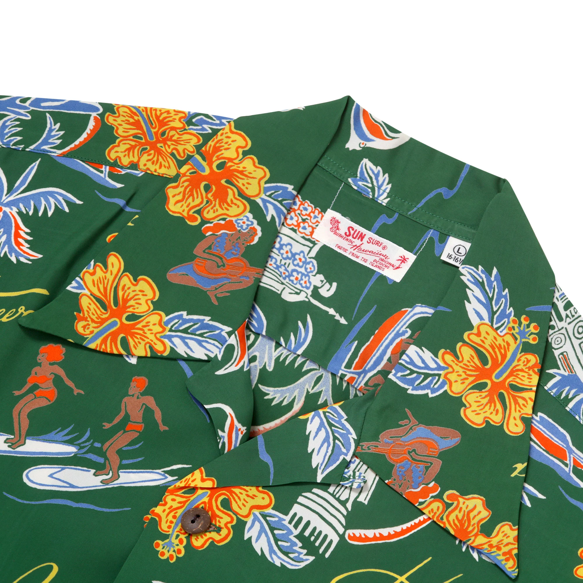 Aloha Hawaii Rayon Made SS38313 Green Hawaiian Shirt SURF11088 - Image 4