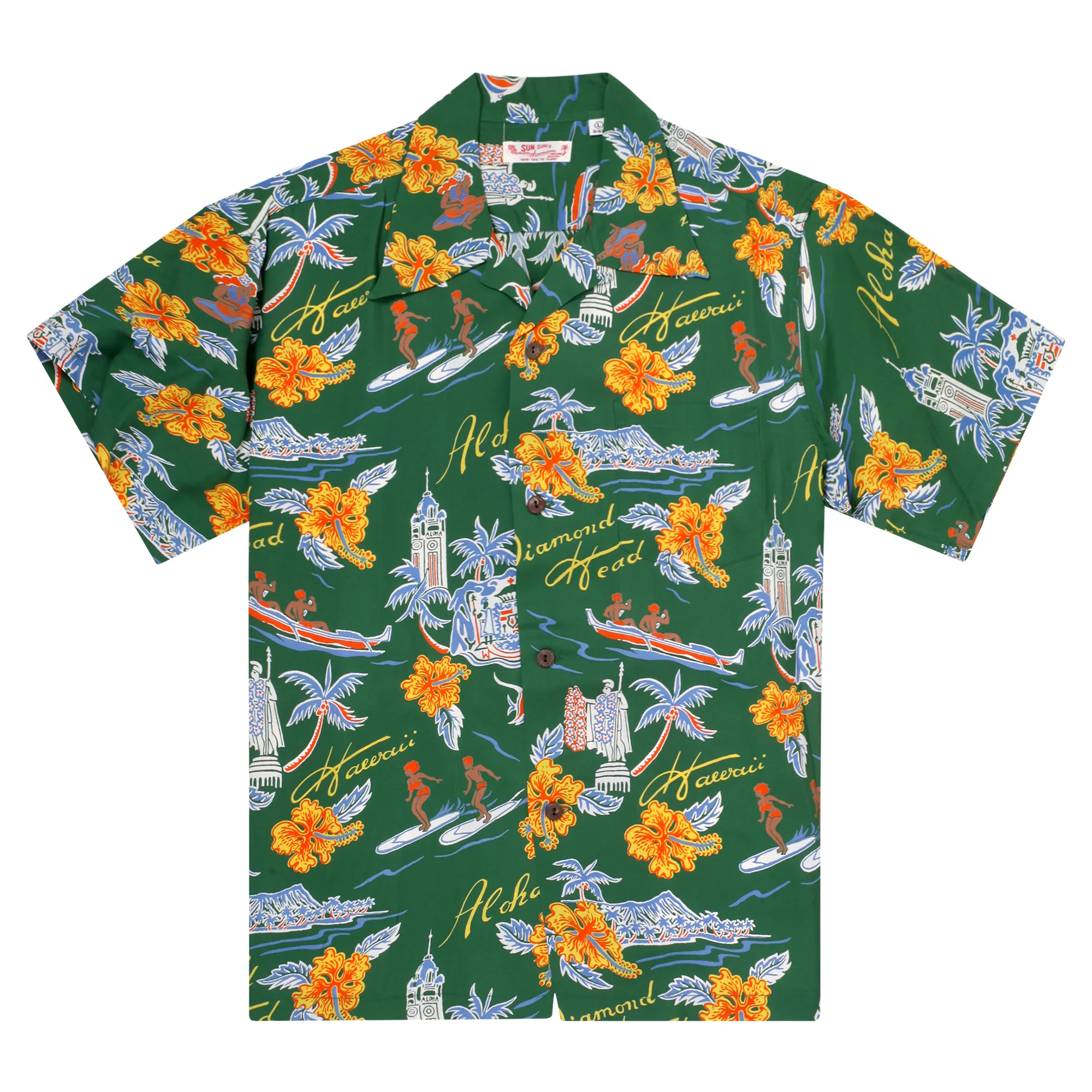 Aloha Hawaii Rayon Made SS38313 Green Hawaiian Shirt SURF11088 - Image 6