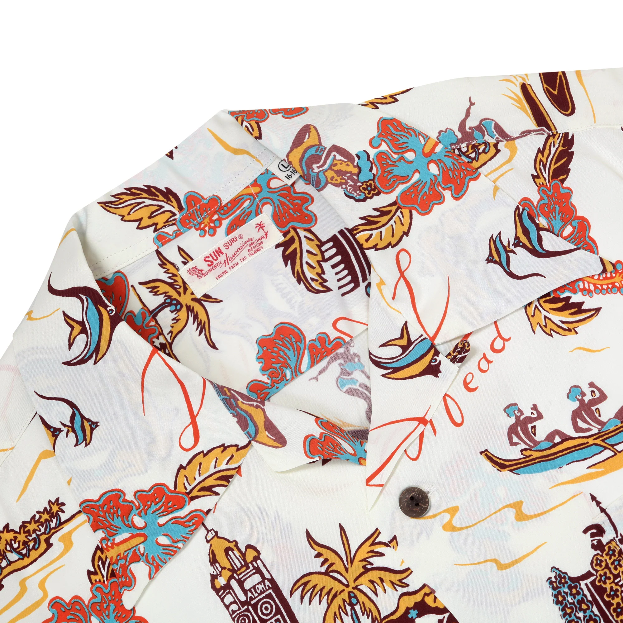 Aloha Hawaii Rayon Made SS38313 Off White Hawaiian Shirt SURF11087 - Image 3
