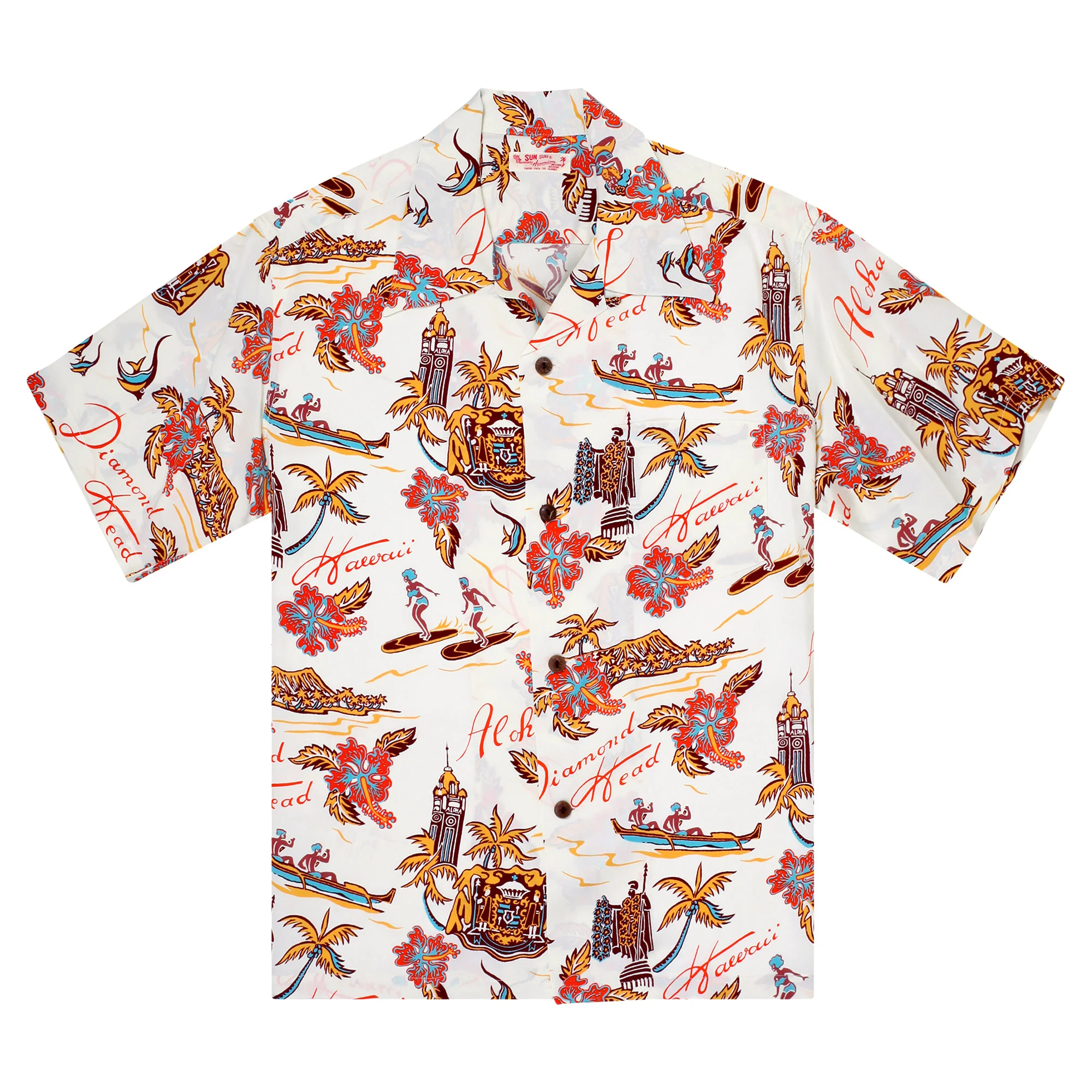 Aloha Hawaii Rayon Made SS38313 Off White Hawaiian Shirt SURF11087 - Image 6