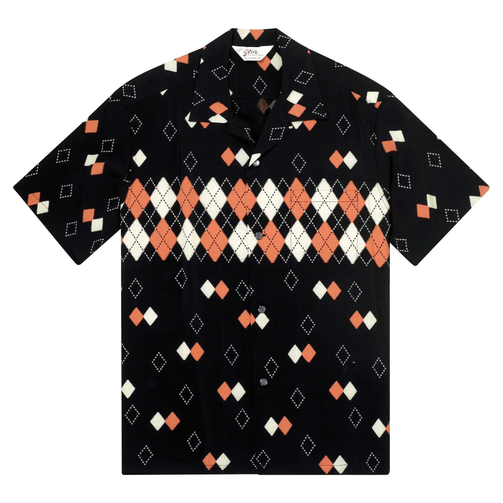 Argyle Print SH38384 Star of Hollywood Black Hawaiian Shirt SoH11084 - Image 6