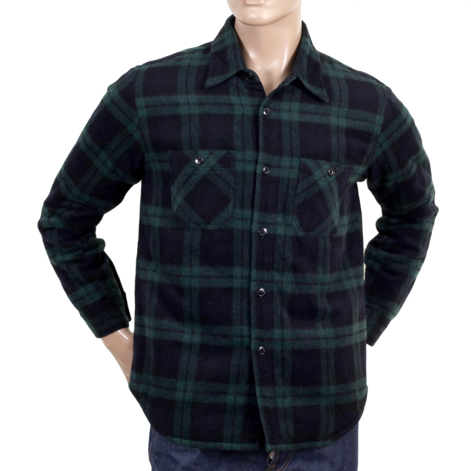 Green Quilted Lining SC13178 Wool Mix Checked CPO Overshirt CANE4464