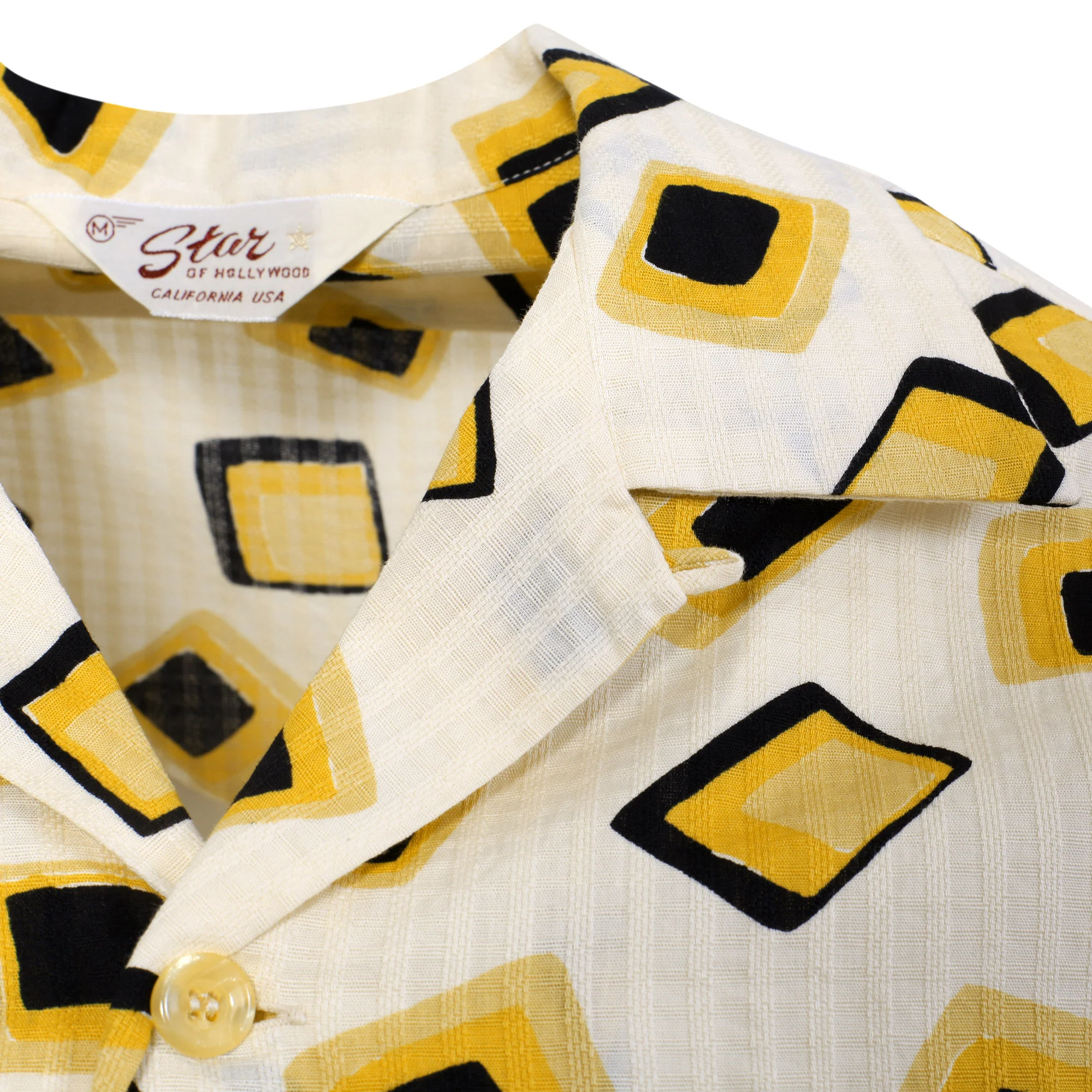 Jacquard Squares Printed SH37879 Hawaiian Shirt in Off White SoH11395 - Image 3