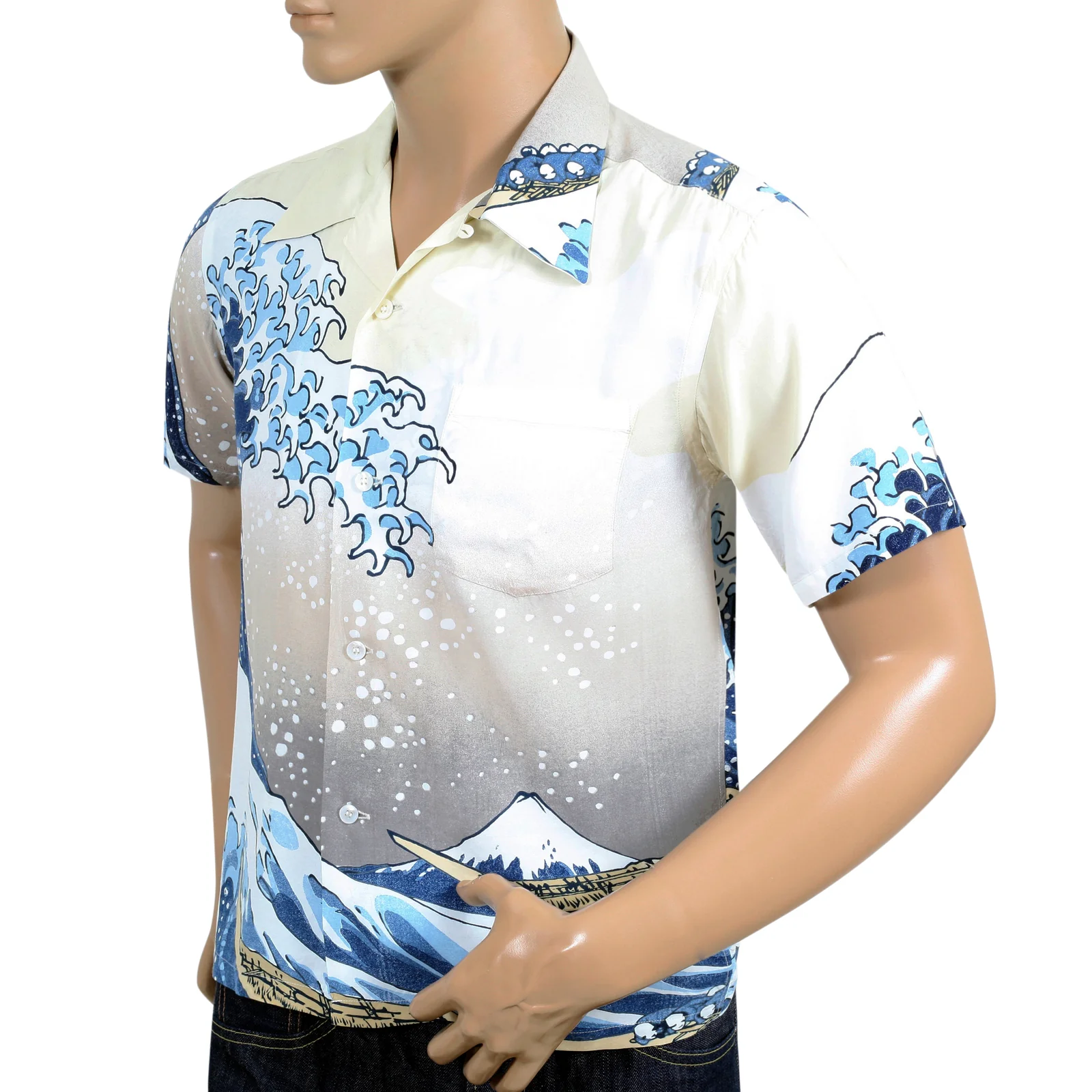 Great Wave of Kanaqawa Print SS37651 Off White Hawaiian Shirt SURF7539 - Image 8