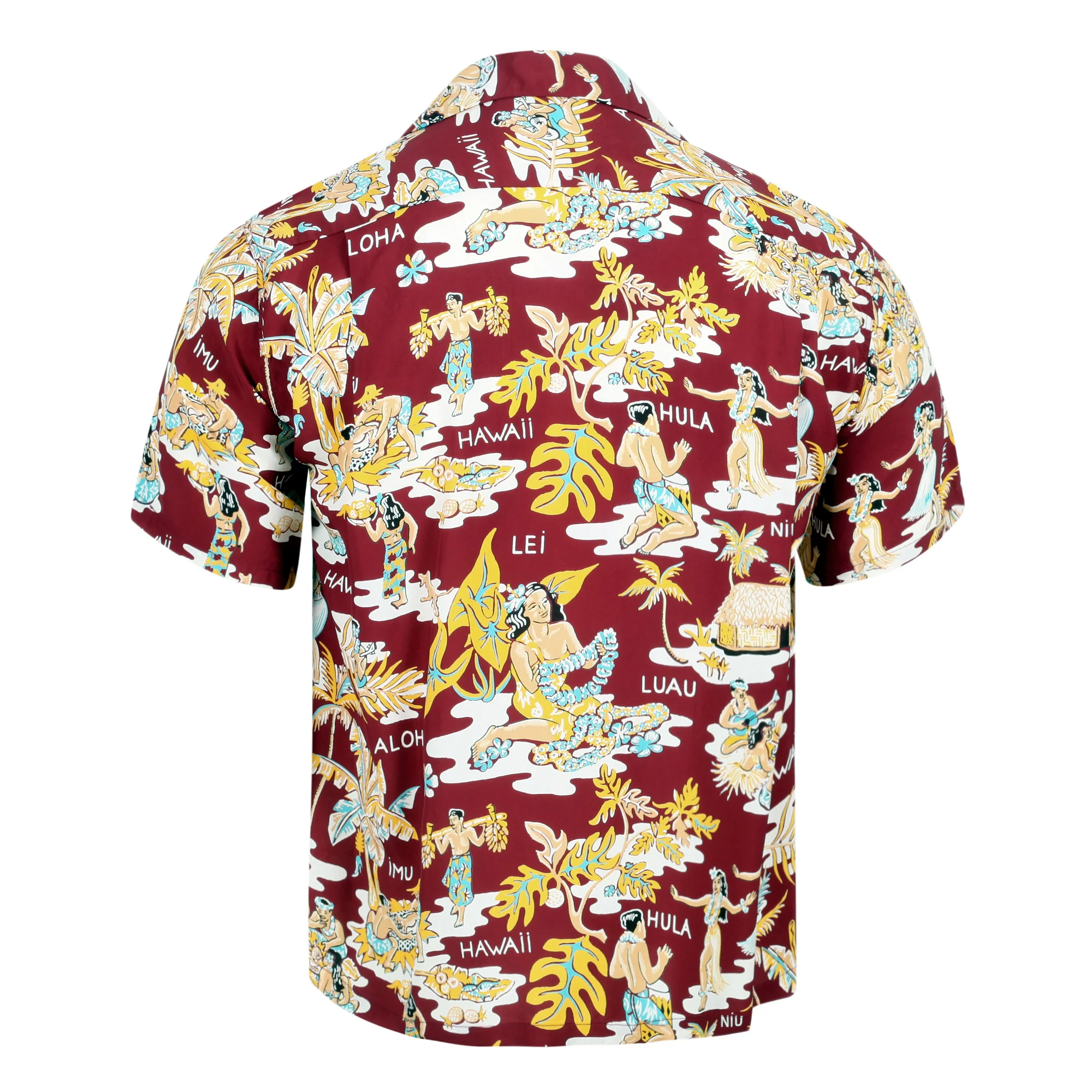 Wine Luau Printed SS38025 Hawaiian Shirt with Cuban Collar SURF10085 - Image 2