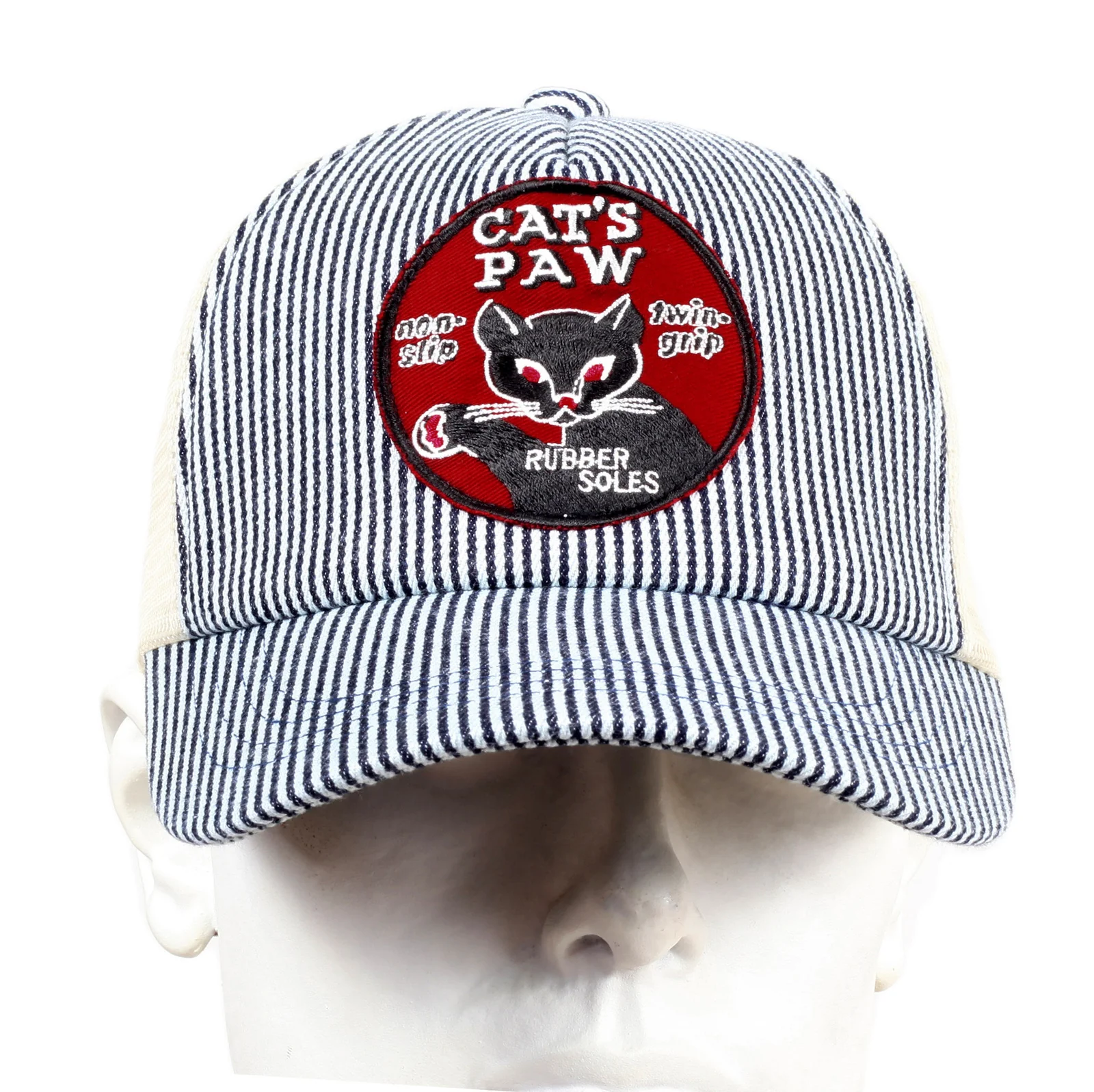 Off White Mesh Back Hickory Narrow Striped Truckers Cap for Men by Cats Paw CANE5735 - Image 3
