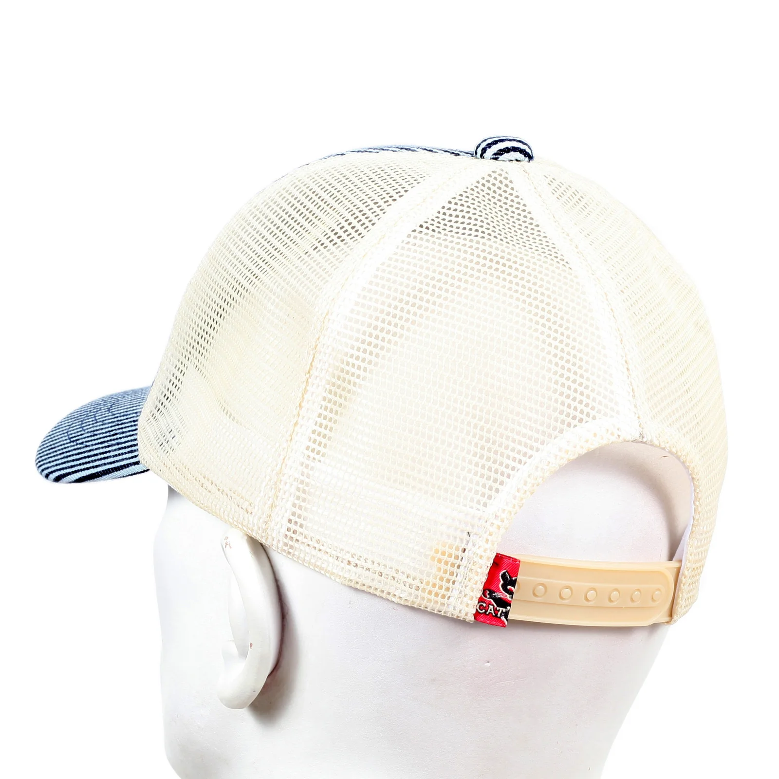 Off White Mesh Back Hickory Narrow Striped Truckers Cap for Men by Cats Paw CANE5735 - Image 5