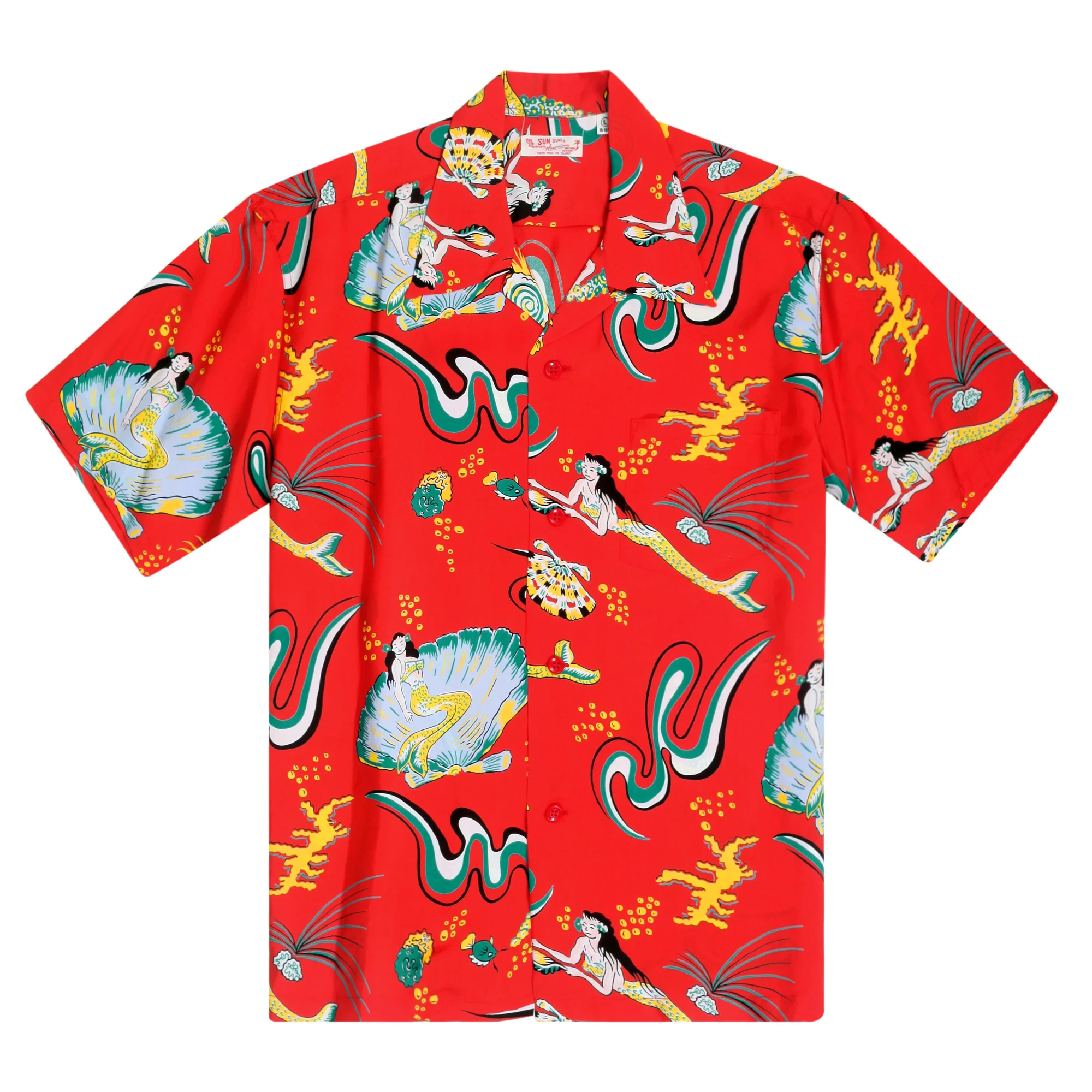Red Mermaid Print SS38031 Hawaiian Shirt with Cuban Collar SURF10088 - Image 6