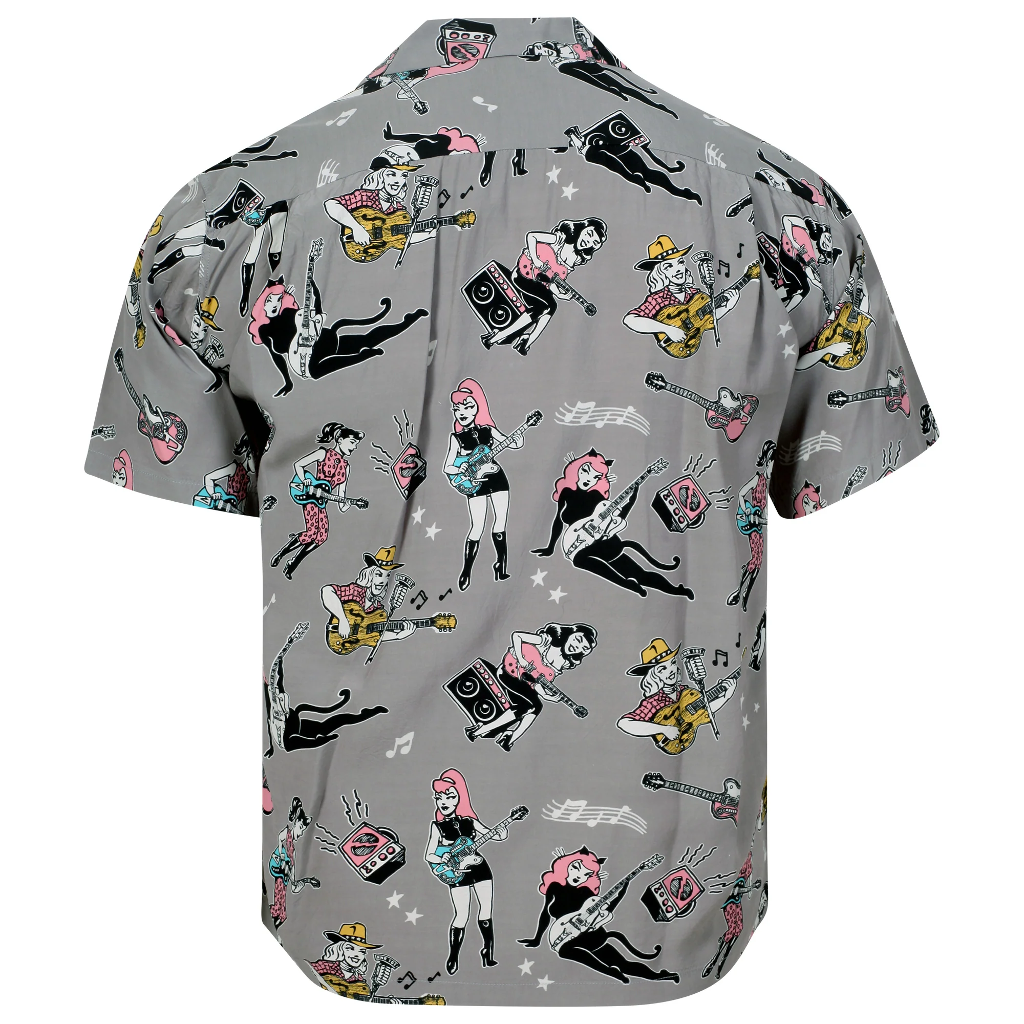 Girls N Guitars Print SH38375 Rayon Made Grey Hawaiian Shirt SoH11080 - Image 2