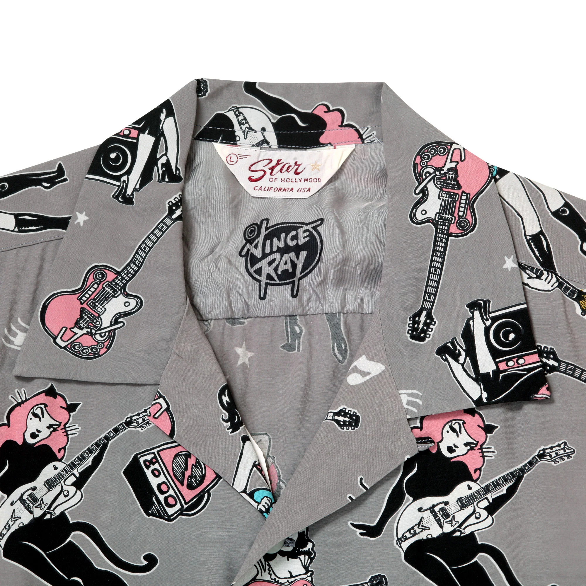 Girls N Guitars Print SH38375 Rayon Made Grey Hawaiian Shirt SoH11080 - Image 3