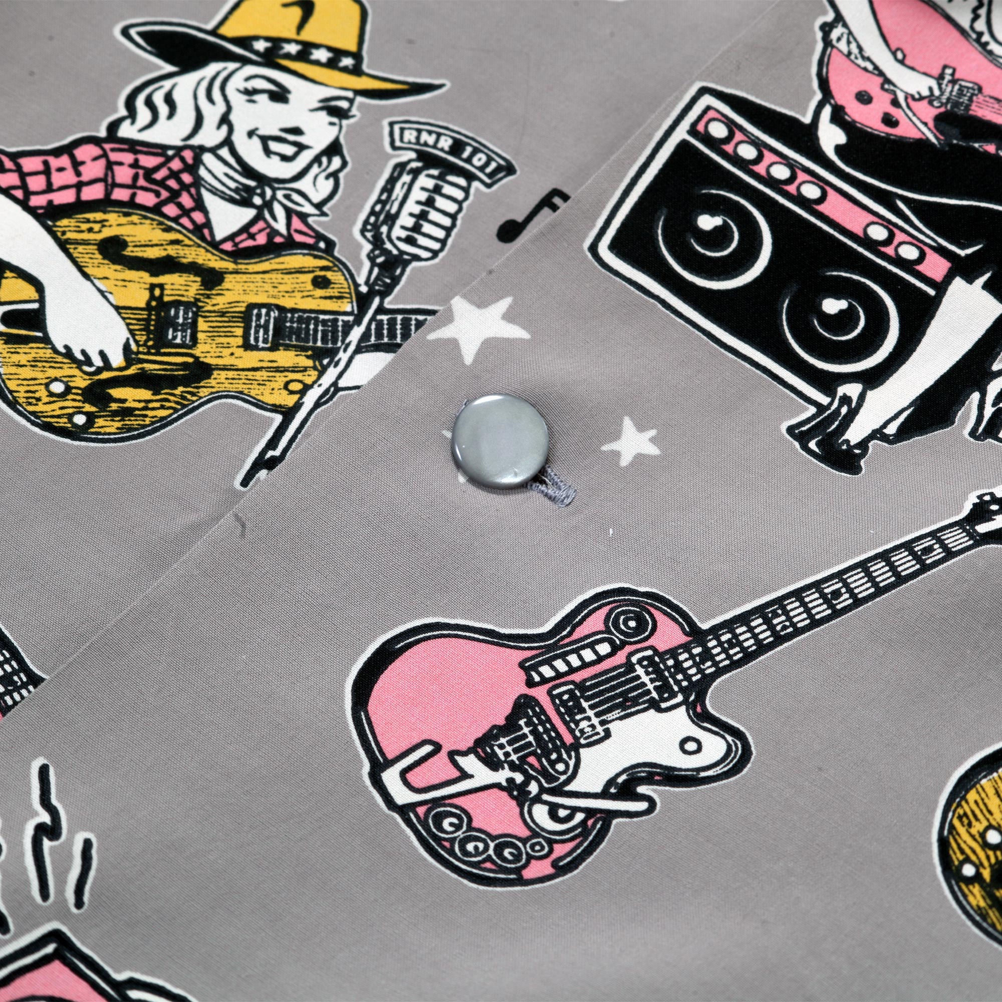 Girls N Guitars Print SH38375 Rayon Made Grey Hawaiian Shirt SoH11080 - Image 5