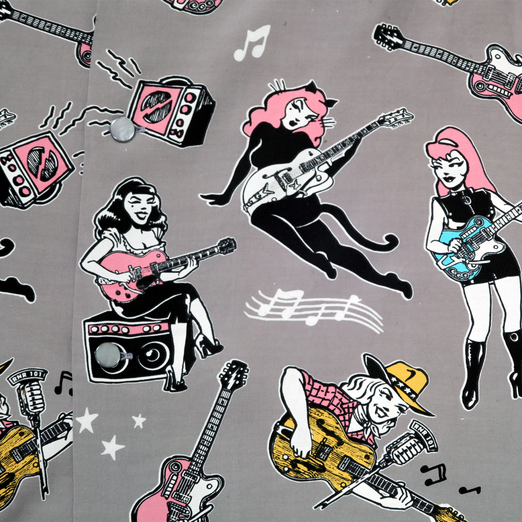 Girls N Guitars Print SH38375 Rayon Made Grey Hawaiian Shirt SoH11080 - Image 6