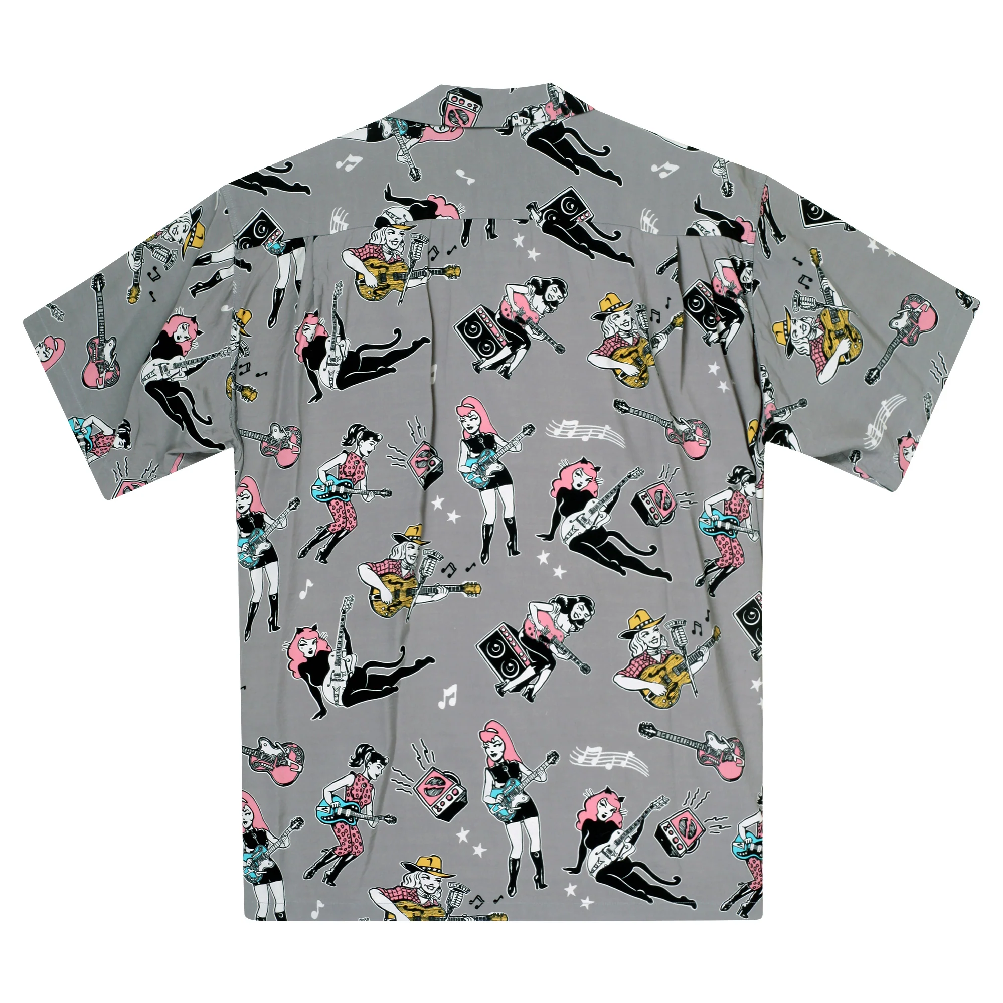 Girls N Guitars Print SH38375 Rayon Made Grey Hawaiian Shirt SoH11080 - Image 8