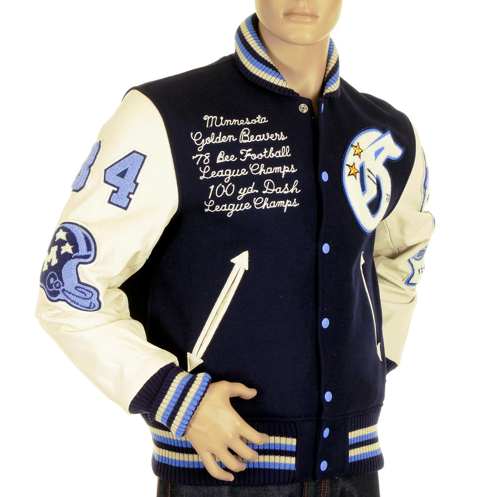 Stadium jacket Sugar Cane Whitesville Letterman Golden Beaver jacket WV11793 128 WHIT4231 - Image 3