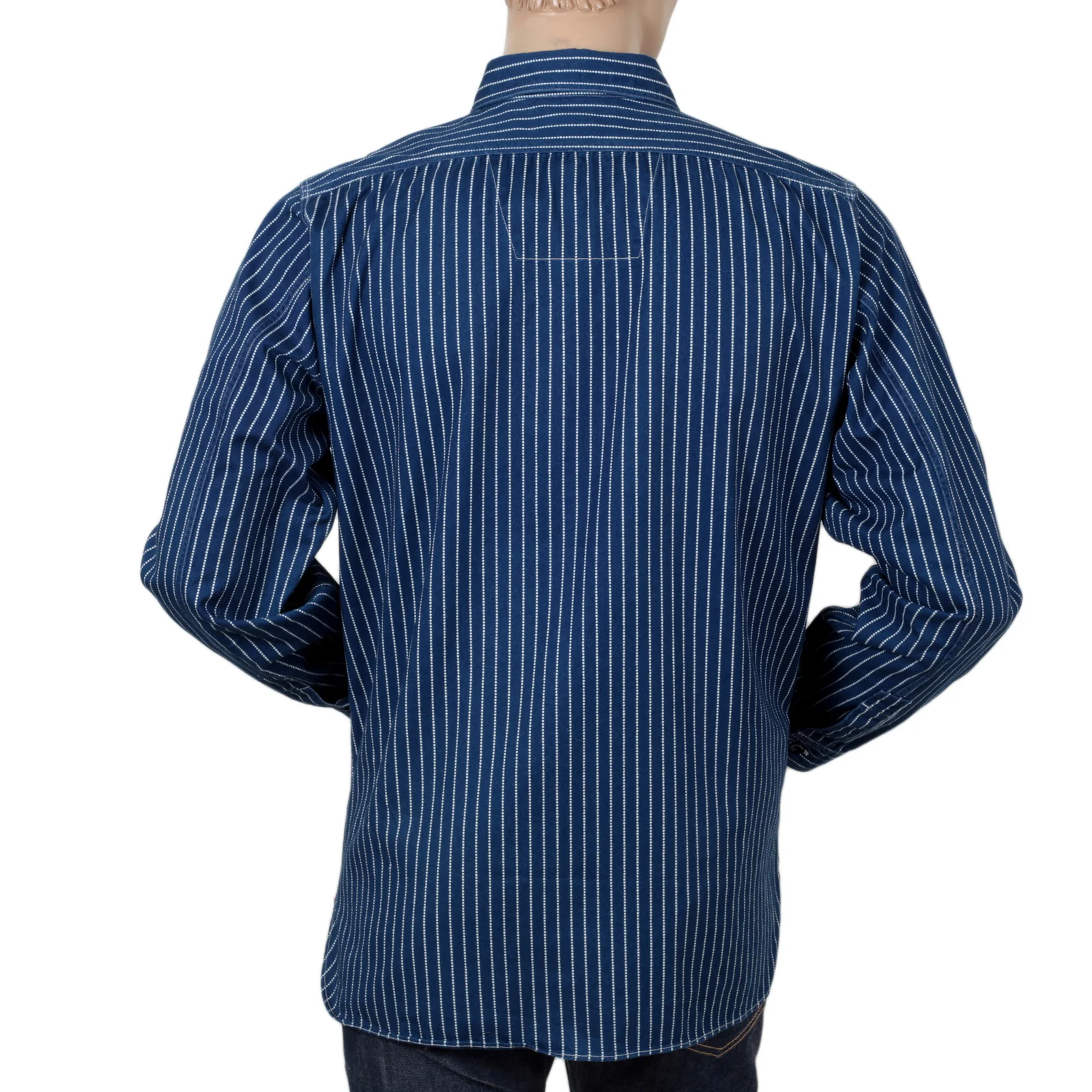 Navy Striped SC25551A Slim Fit 8.5oz Wabash Work Shirt CANE7546 - Image 2