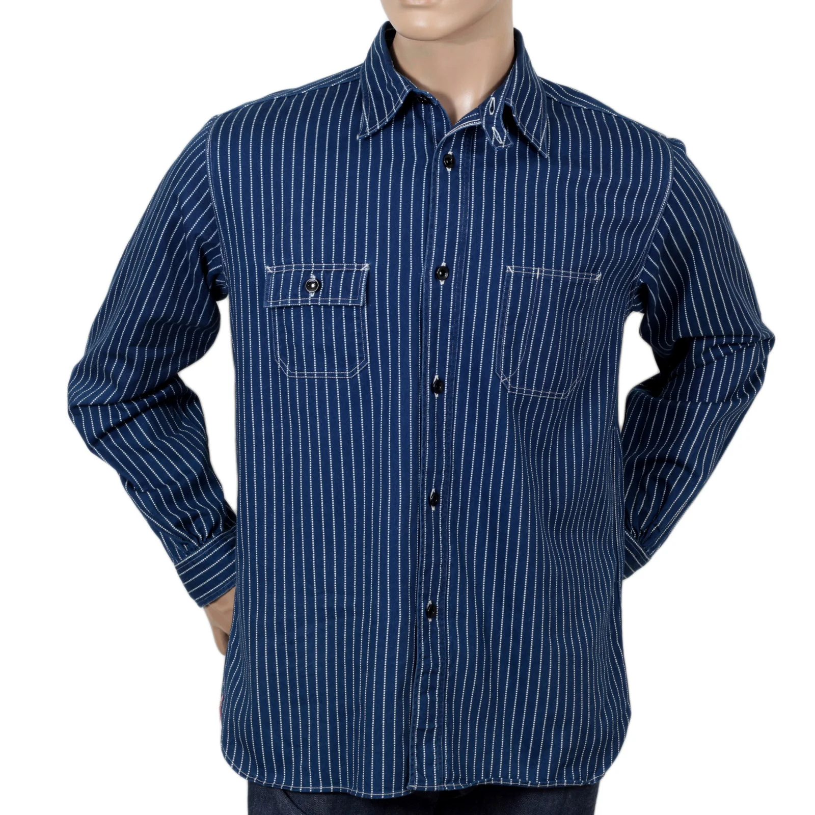 Navy Striped SC25551A Slim Fit 8.5oz Wabash Work Shirt CANE7546 - Image 4