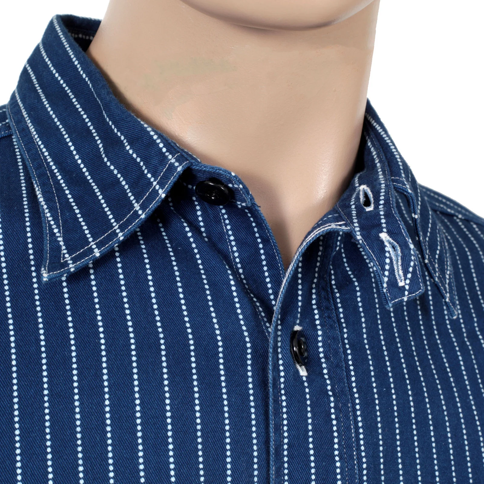 Navy Striped SC25551A Slim Fit 8.5oz Wabash Work Shirt CANE7546 - Image 5