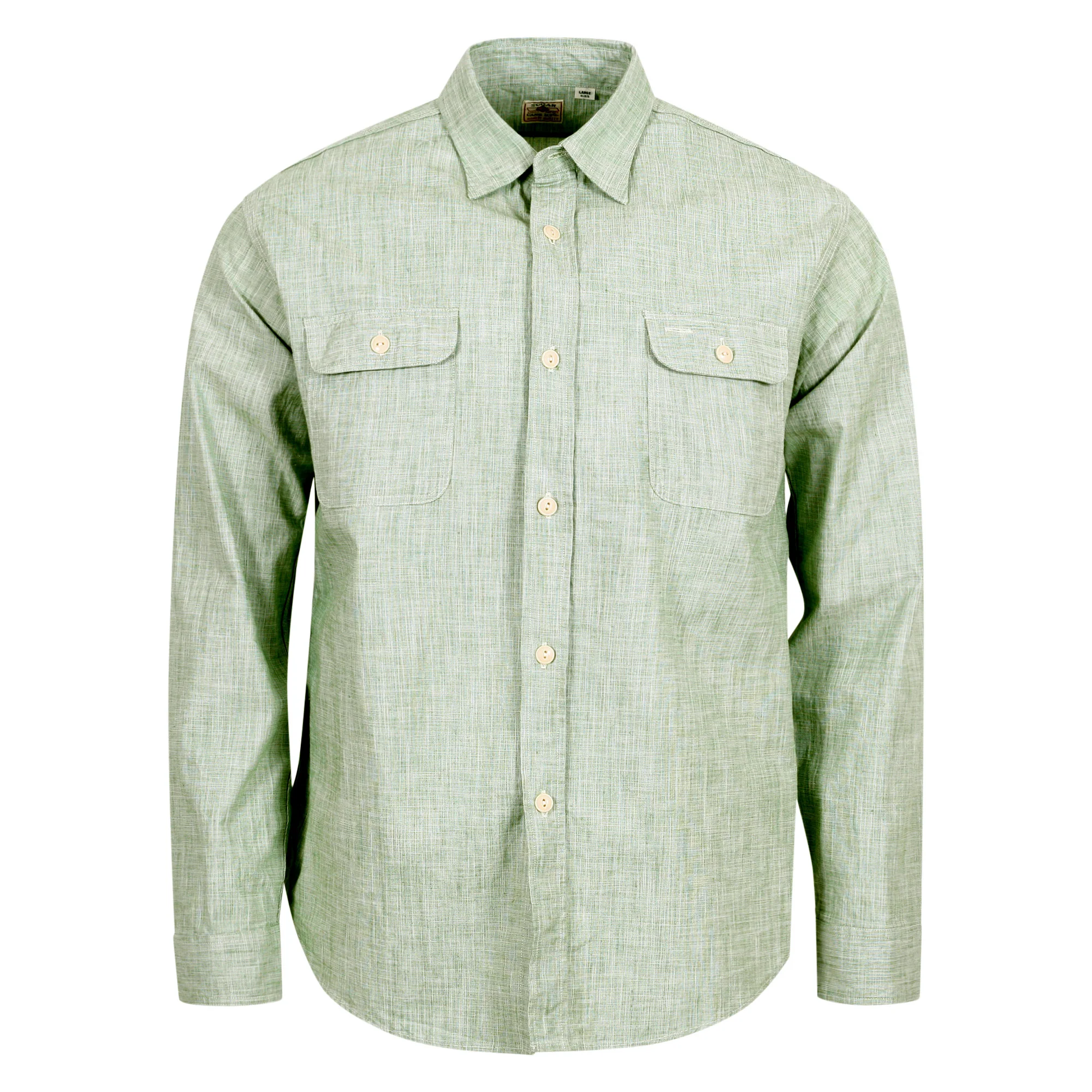 Woven Pin Check Soft Collar SC28094 Green Long Sleeve Shirt CANE10261