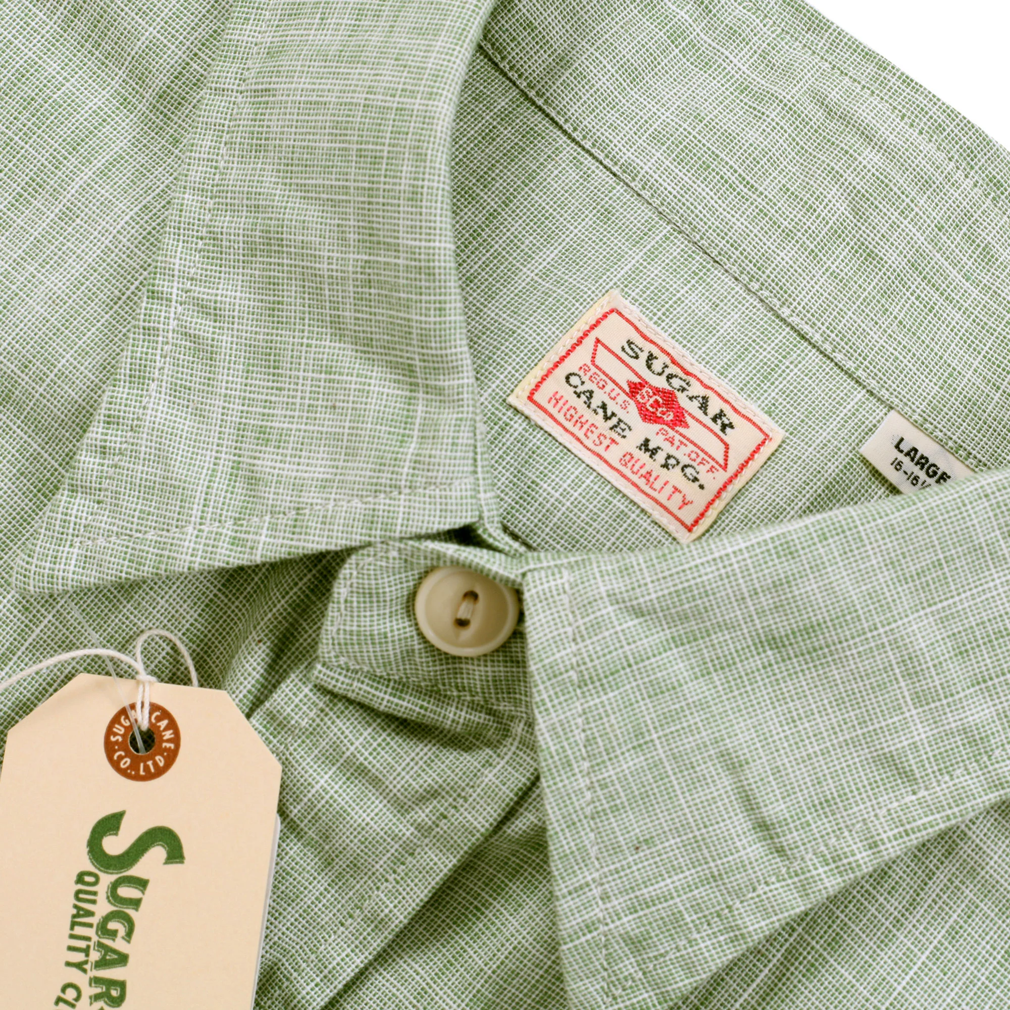 Woven Pin Check Soft Collar SC28094 Green Long Sleeve Shirt CANE10261 - Image 5