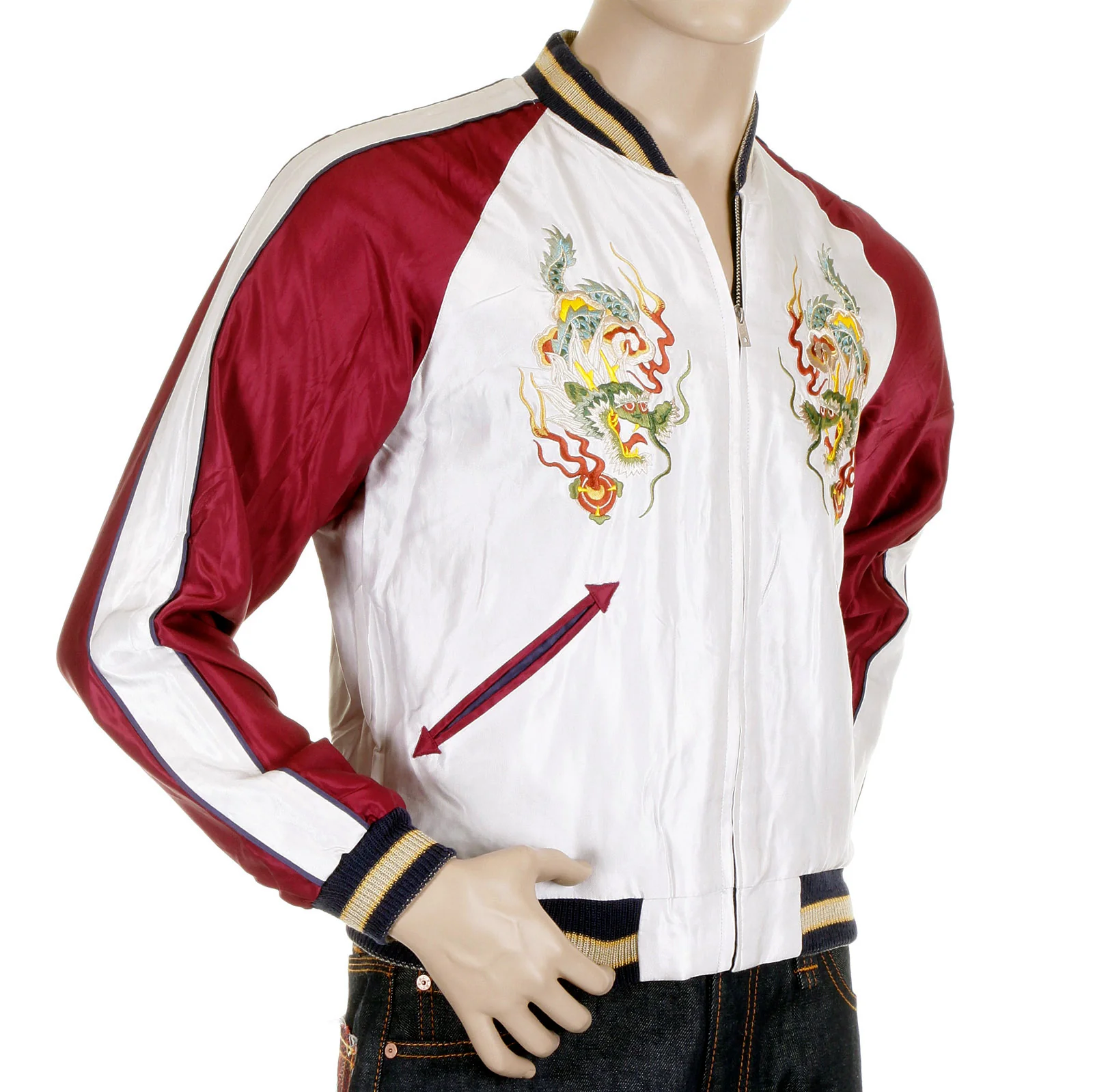 Silver and Wine TT11781 Dragon Embroidered Souvenir Jacket TOYO4232A - Image 3
