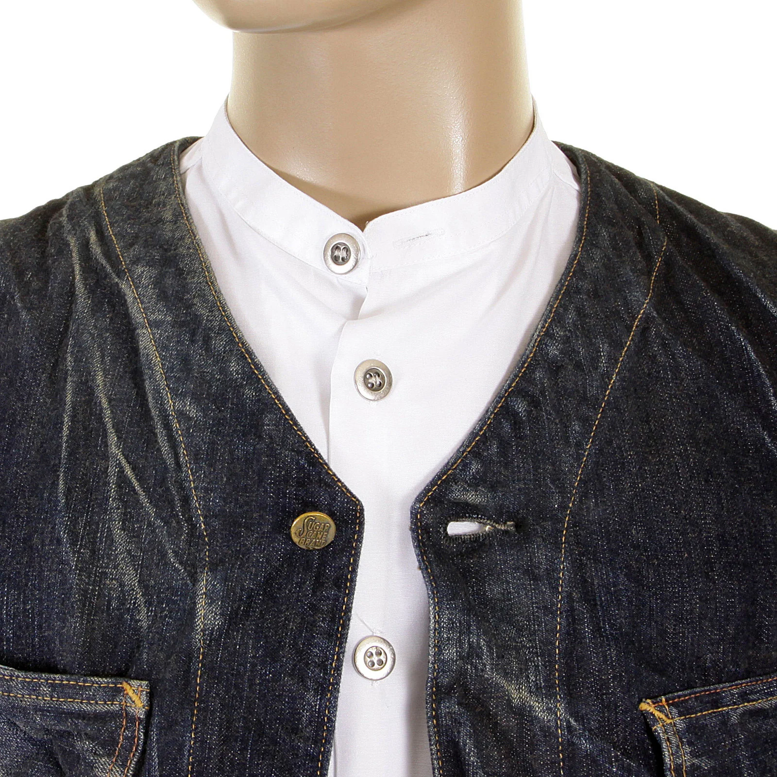 Sugar Cane waistcoat Fiction Romance hard wash denim 30s model SC12242H work vest top CANE1219 - Image 7