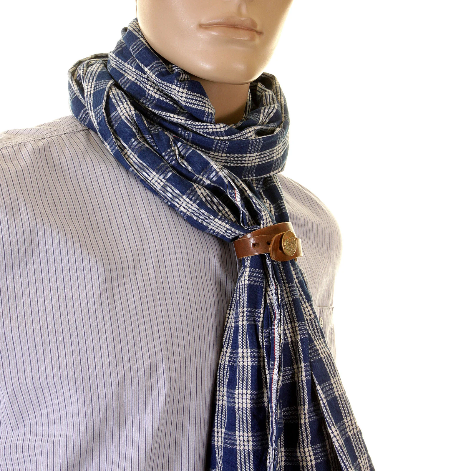 Sugarcane Blue Palaka SC01968A One Wash Vintage Cut Stole for Men with Leather Stole Ring CANE2694 - Image 3