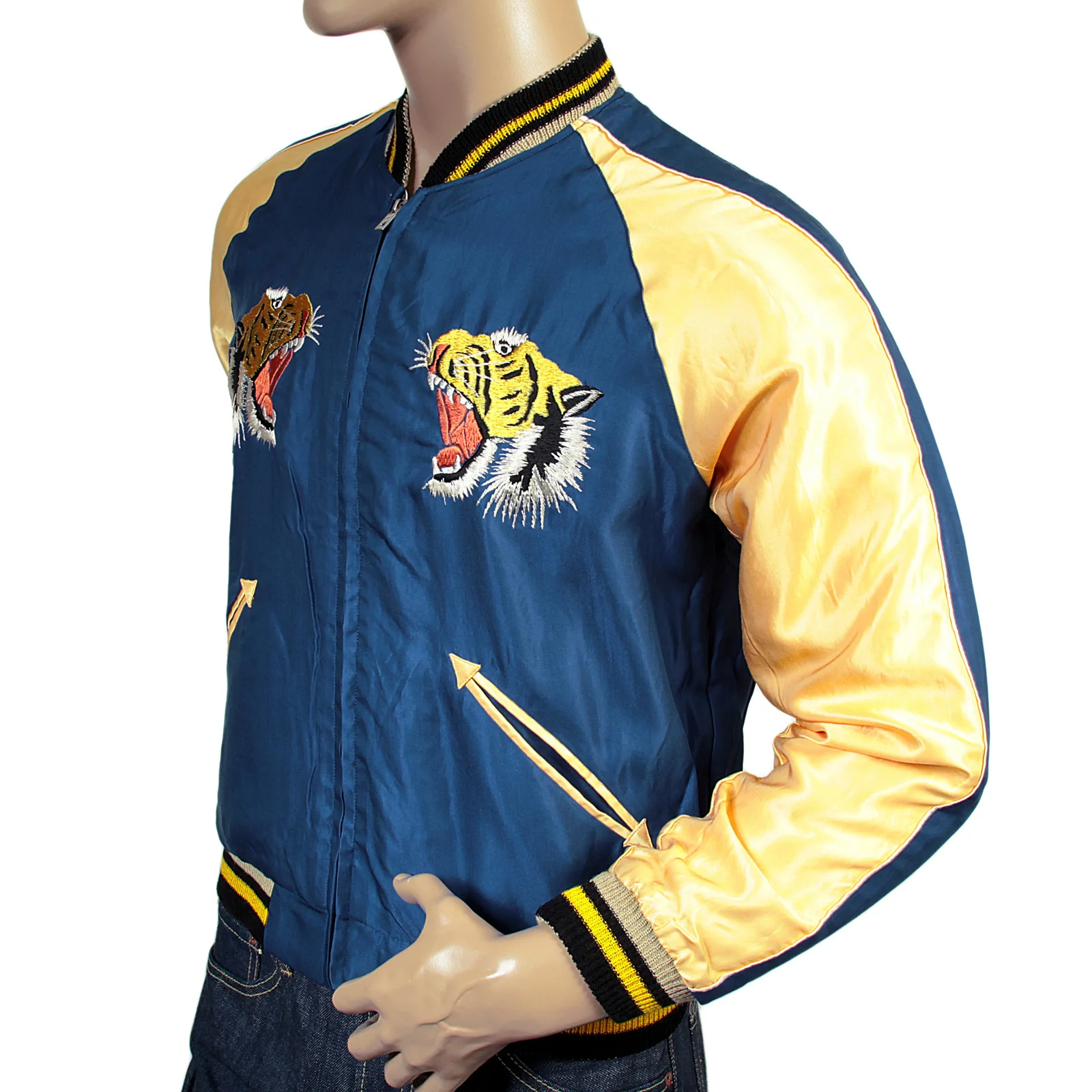 Royal Blue and Gold TT13001 Tiger Embroidered Suka Jacket TOYO3709A - Image 4