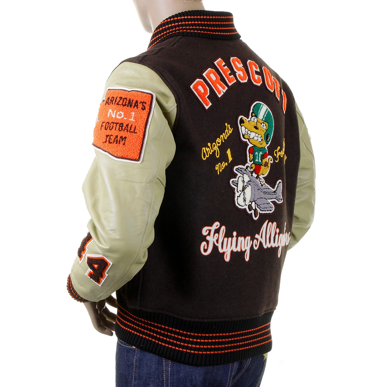 Sugarcane Mens Letterman WV12077 Melton Wool Brown and Dark Cream Flying Alligators stadium Jacket CANE2101A - Image 5