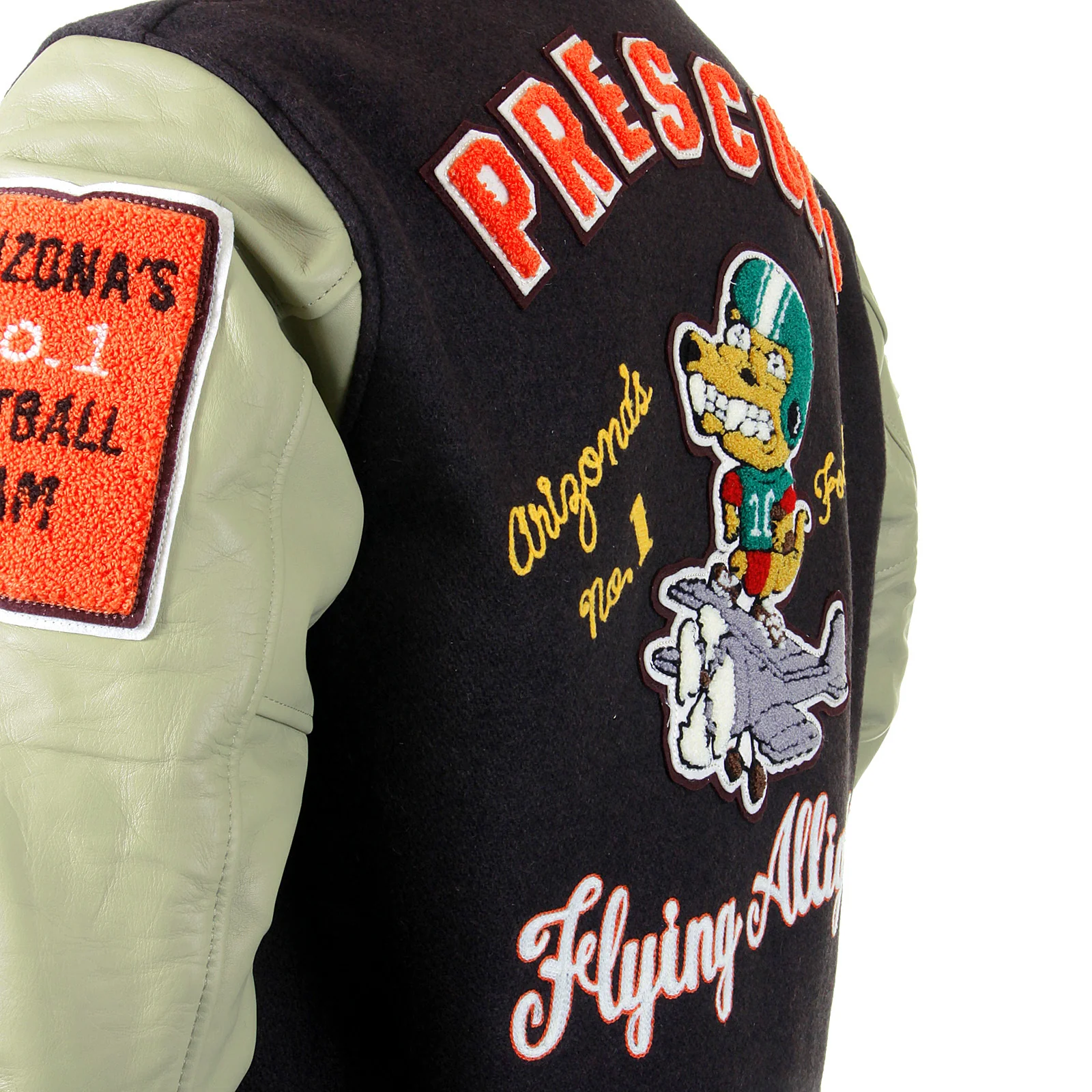 Sugarcane Mens Letterman WV12077 Melton Wool Brown and Dark Cream Flying Alligators stadium Jacket CANE2101A - Image 6