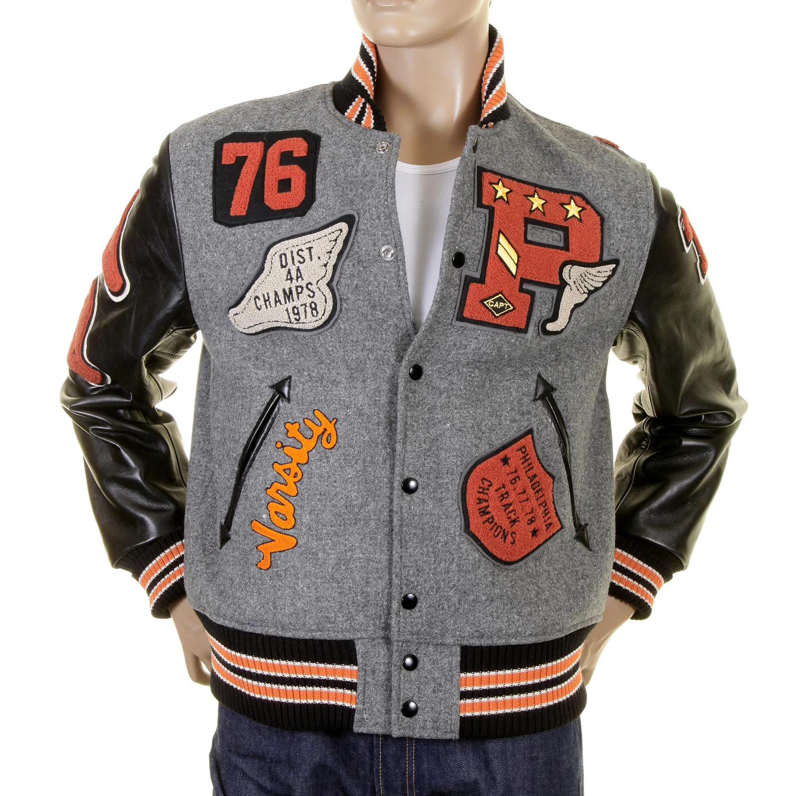 Grey and Black WV12310 Philadelphia Champions Varsity Jacket CANE1085