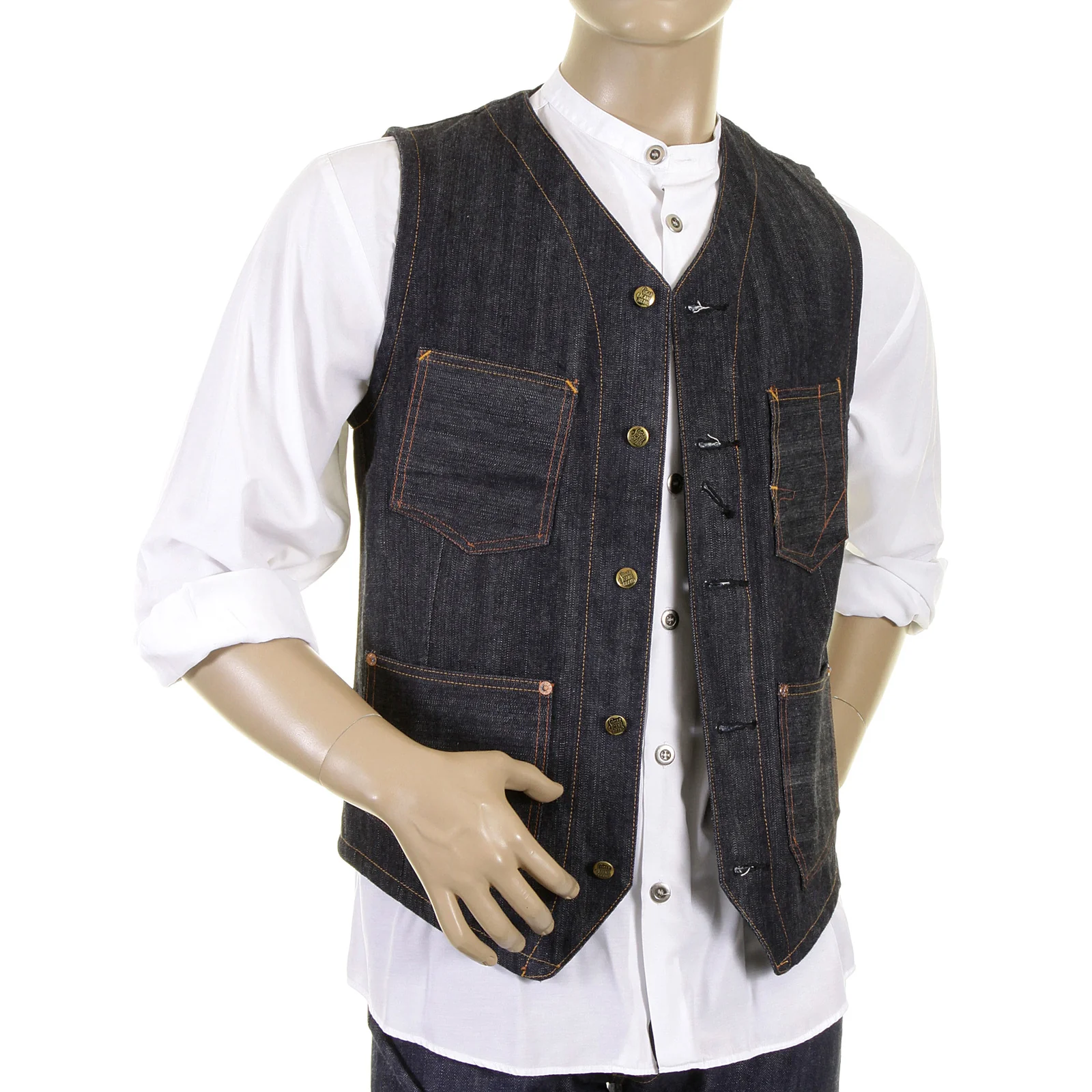 Sugarcane Vintage Cut SC12242N Fiction Romance Regular Fit Non Wash Denim Work Vest CANE1075 - Image 3