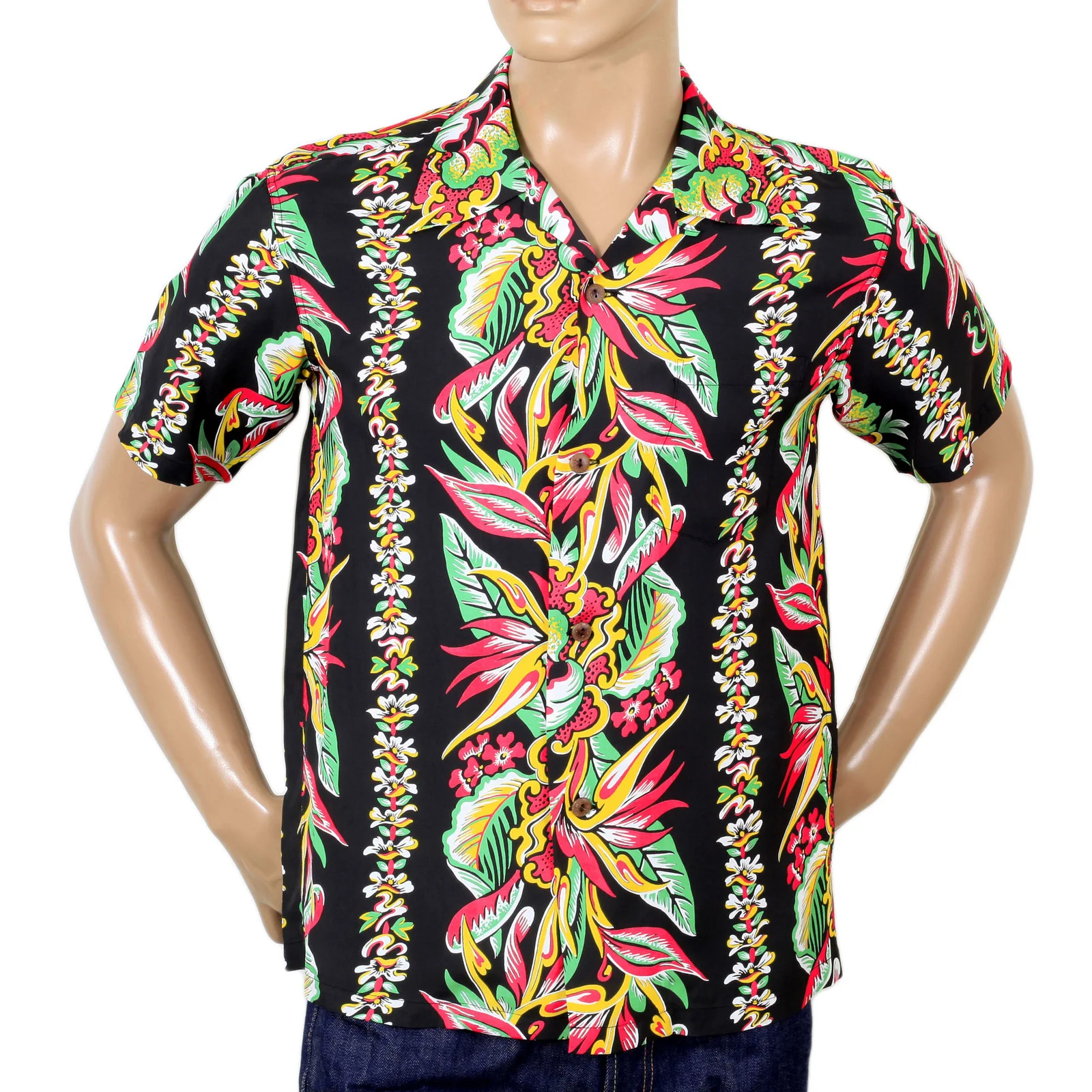 Sun Surf Black Short Sleeve Regular Fit Hawaiian Shirt with Blessing of Nature Print and Cuban Collars SURF7535 - Image 4