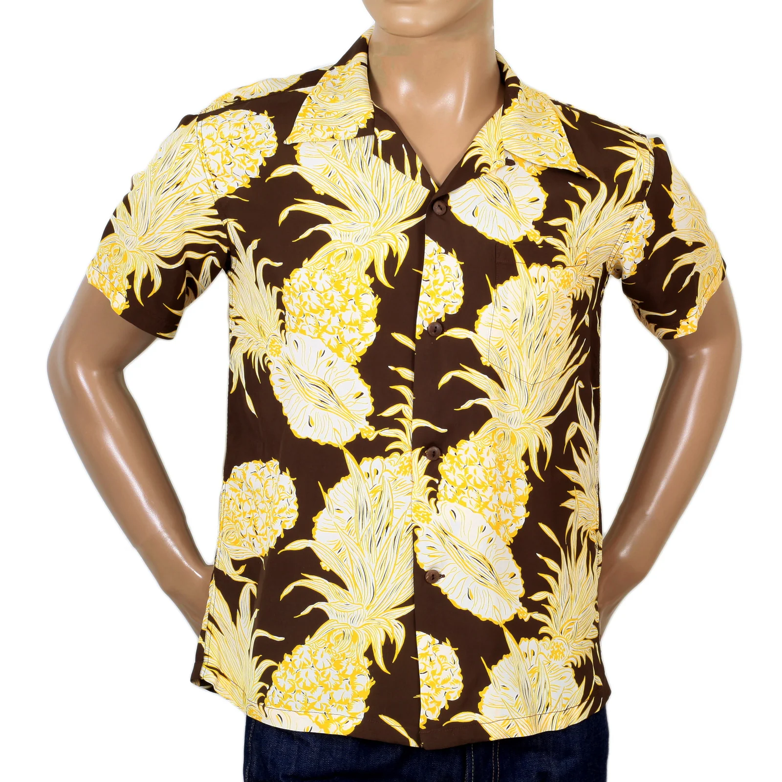 Yellow Island Pineapple Printed SS37452 Brown Hawaiian Shirt SURF7532 - Image 4