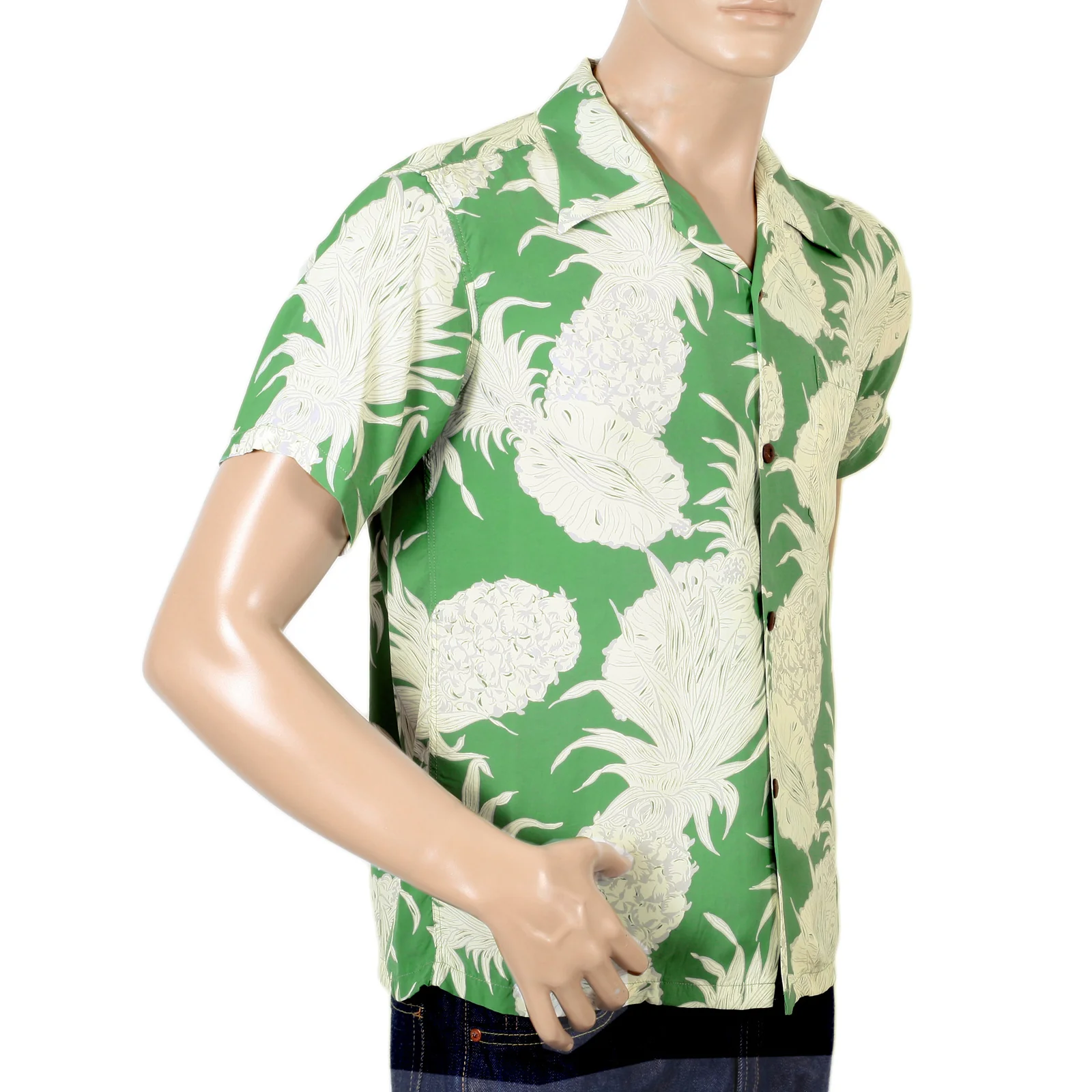 Sun Surf Green Short Sleeve Regular Fit Hawaiian Shirt for Men with Grey Island Pineapple Print SURF7531 - Image 2