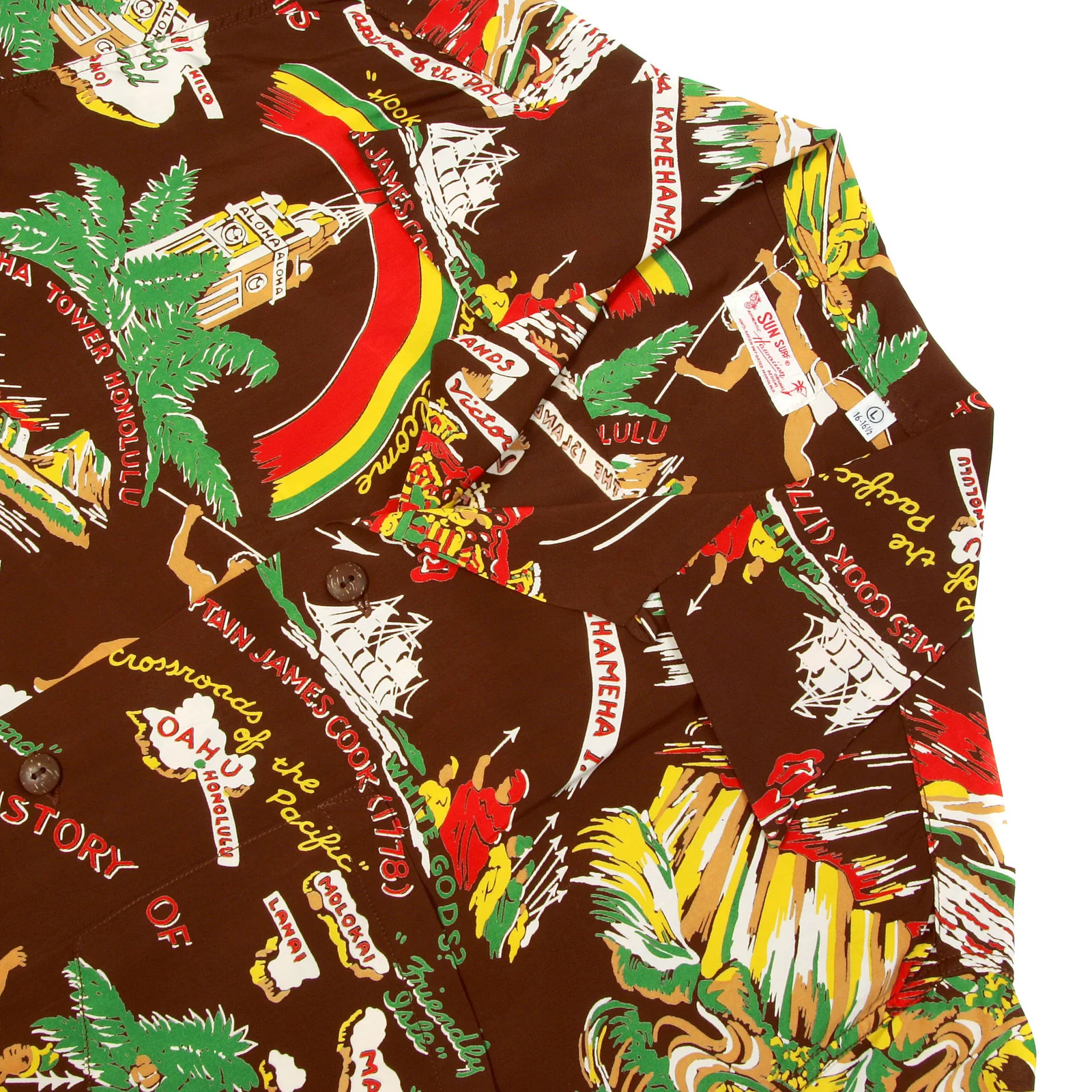 History of the Islands Print SS33324 Brown Hawaiian Shirt SURF9049 - Image 4