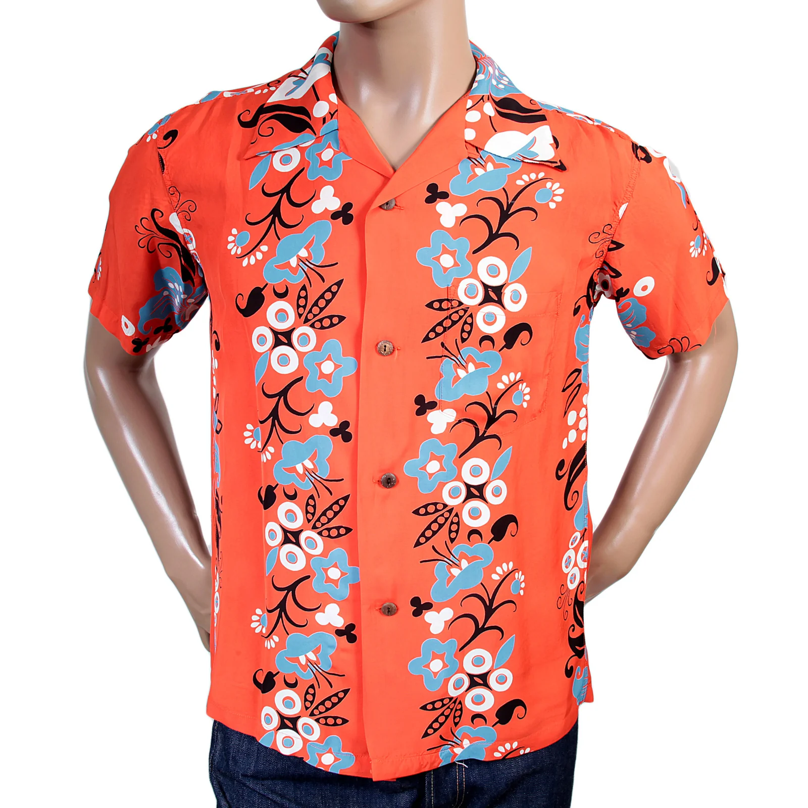 Sun Surf Mens SS36430 Regular Fit Cuban Collar Short Sleeve Red Rayon Hawaiian Elsies Flower Shirt SURF4299