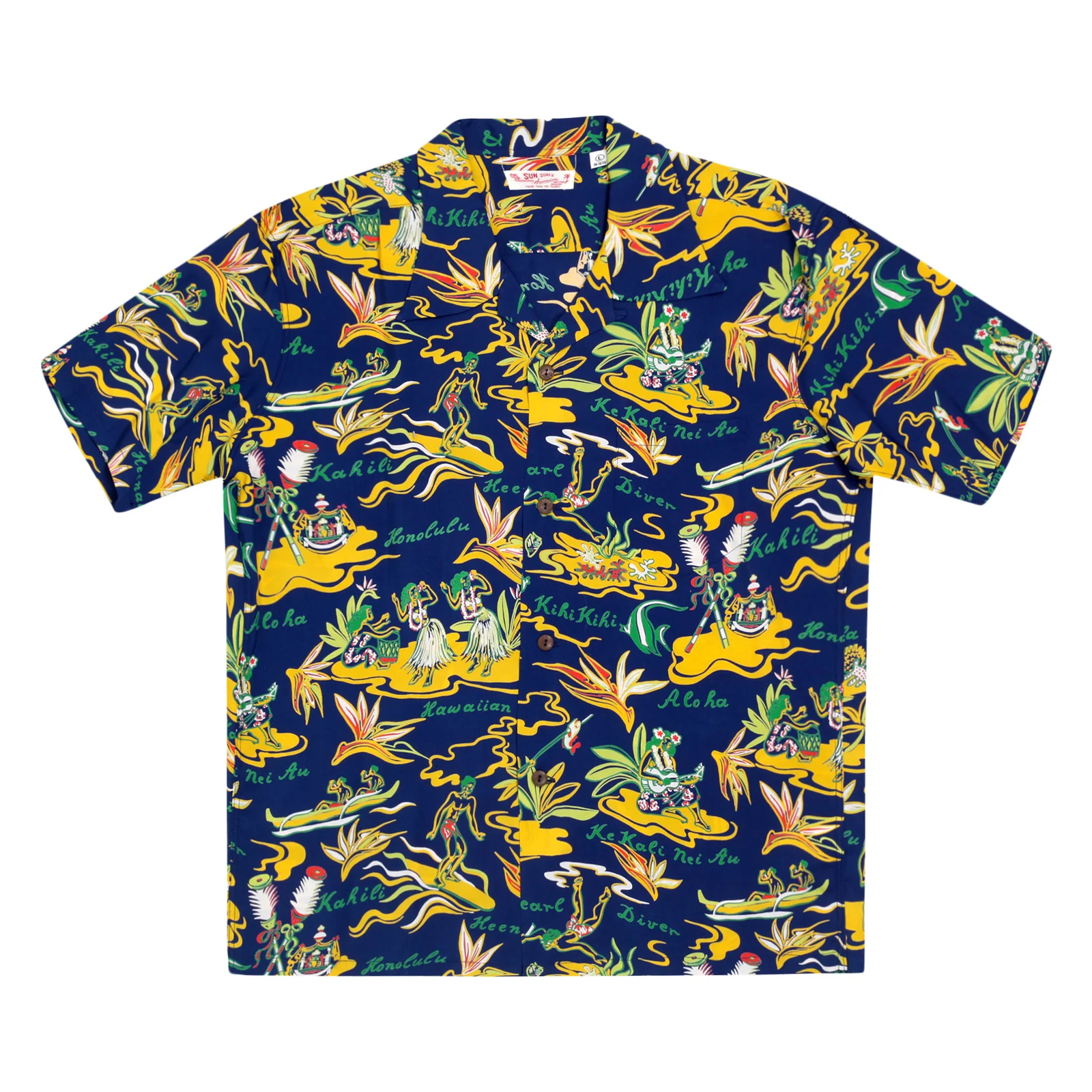 Mens Hawaiian Hula Printed SS37771 Navy Rayon Hawaiian Shirt SURF8585