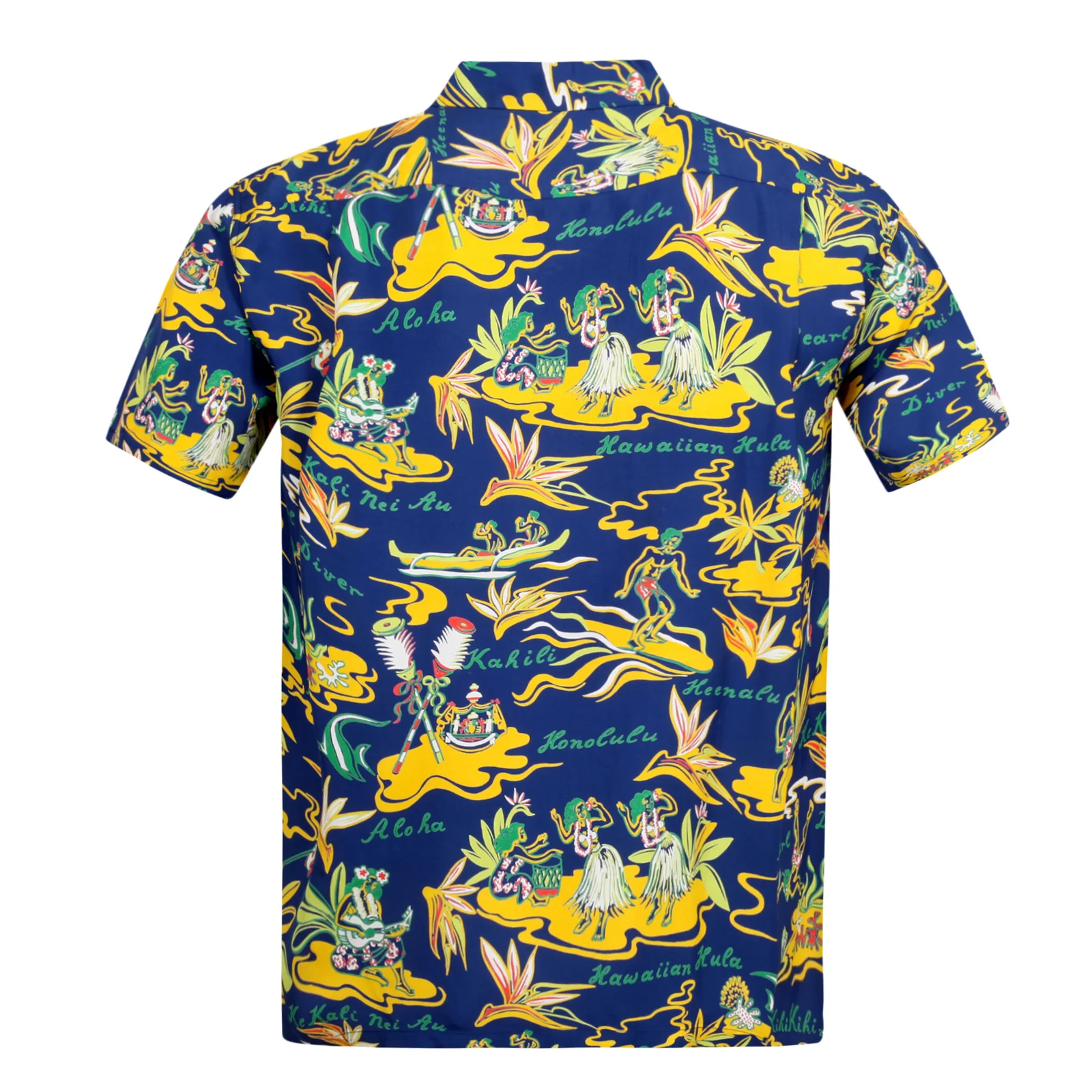 Mens Hawaiian Hula Printed SS37771 Navy Rayon Hawaiian Shirt SURF8585 - Image 2