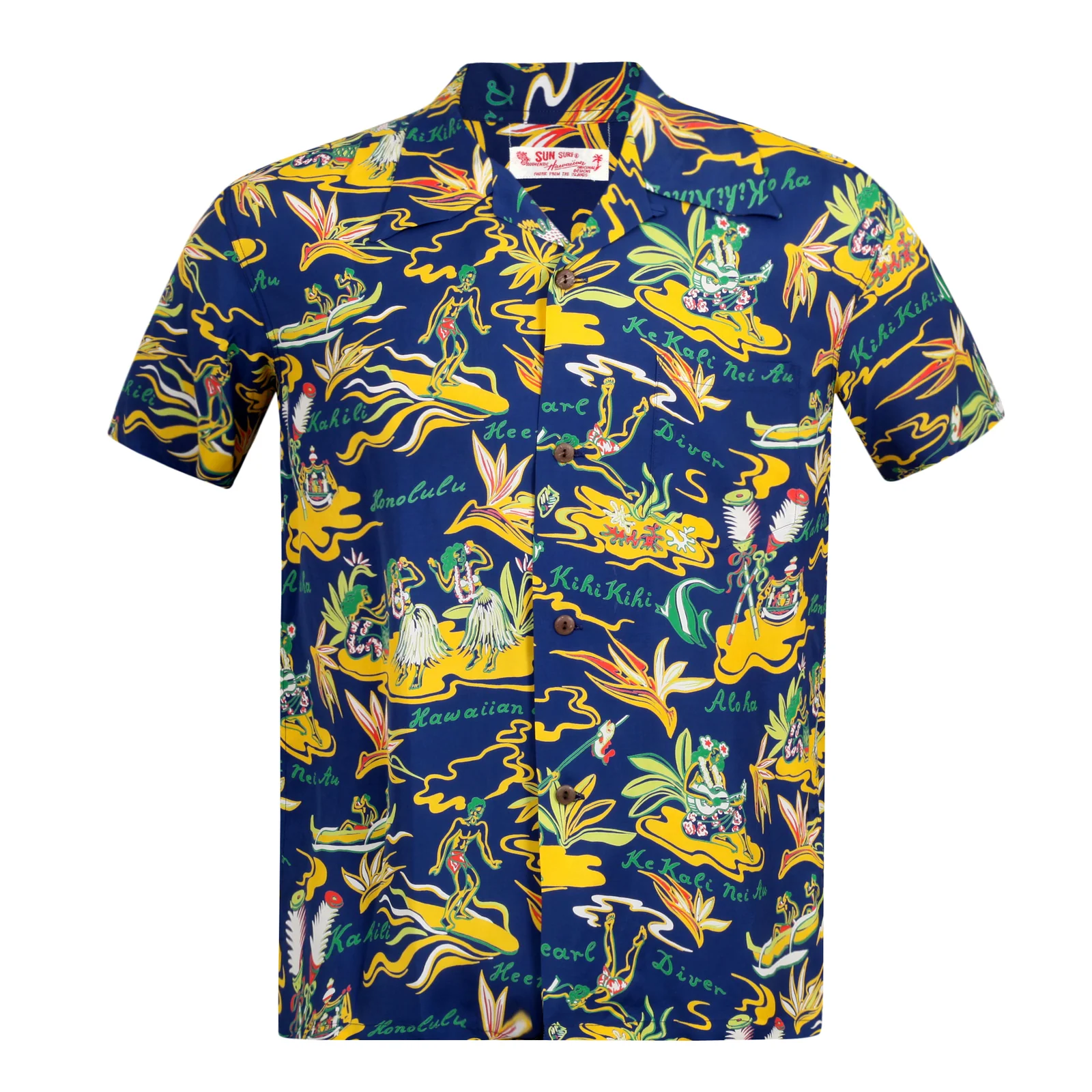 Mens Hawaiian Hula Printed SS37771 Navy Rayon Hawaiian Shirt SURF8585 - Image 3