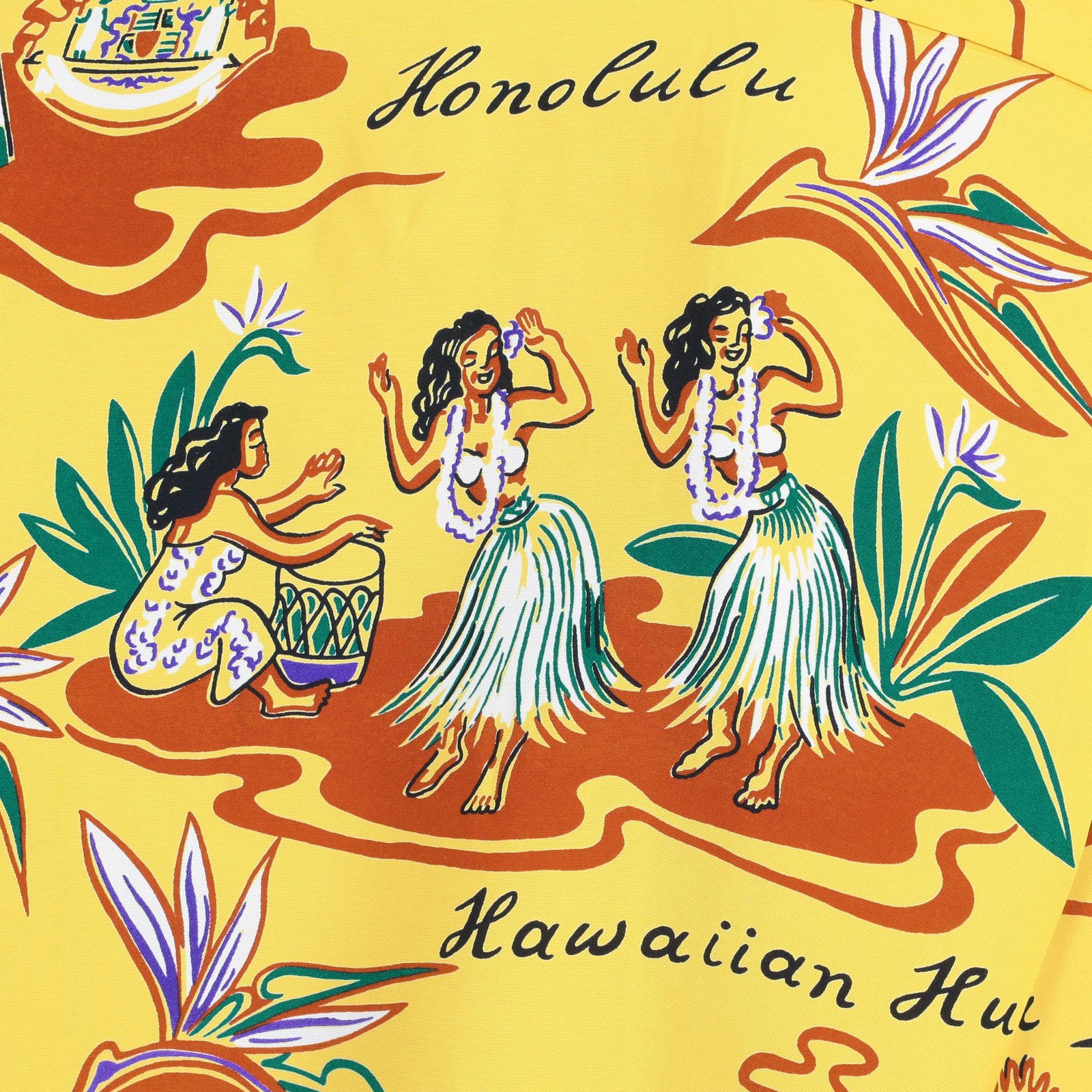 Mens Hawaiian Hula Print SS37771 Yellow Rayon Hawaiian Shirt SURF8587 - Image 5