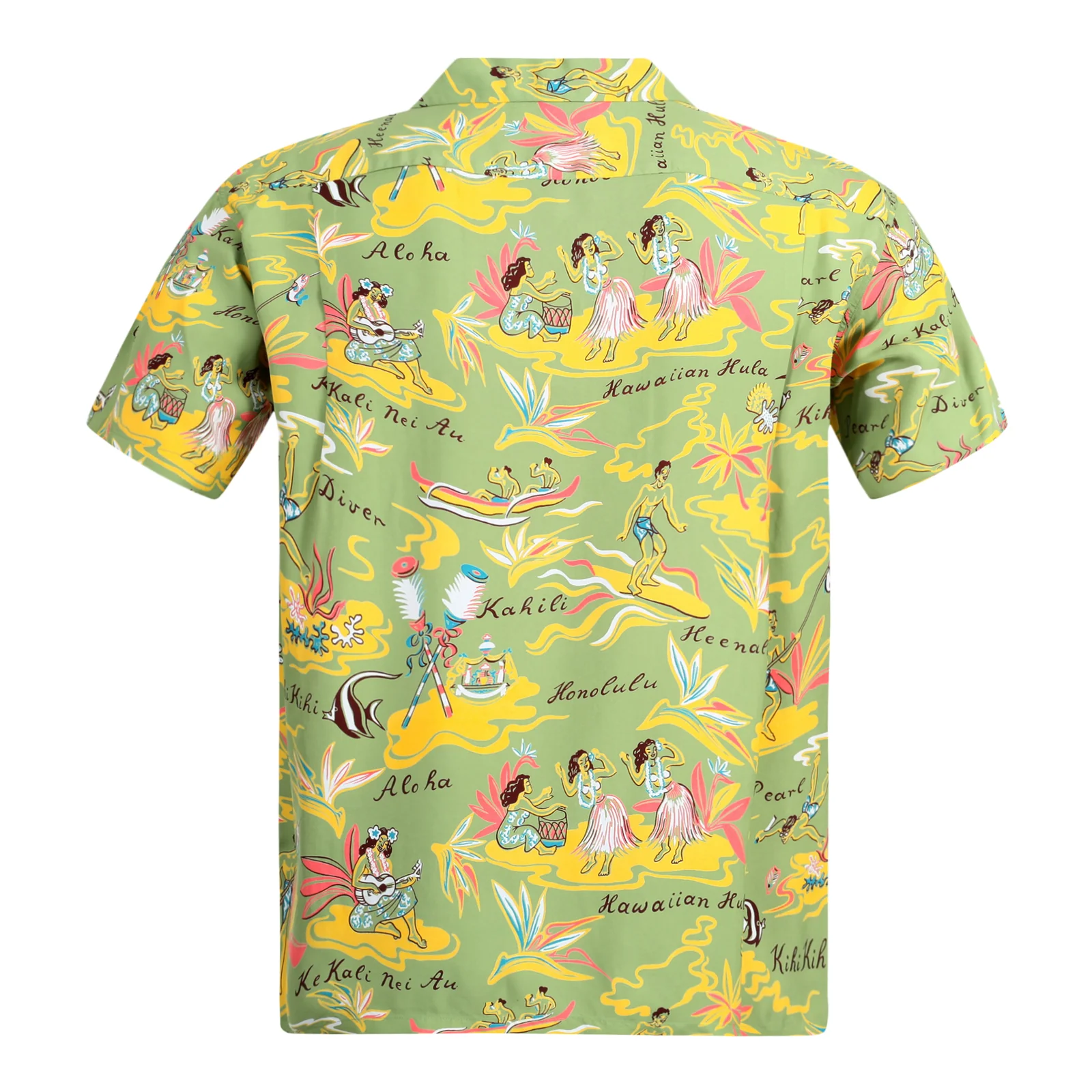 Mens Hawaiian Hula Print SS37771 Green Rayon Hawaiian Shirt SURF8586 - Image 2