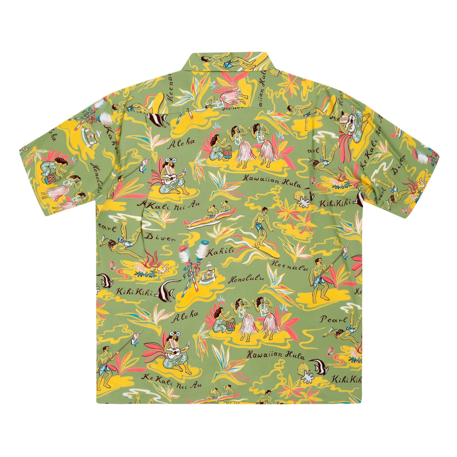 Mens Hawaiian Hula Print SS37771 Green Rayon Hawaiian Shirt SURF8586 - Image 8