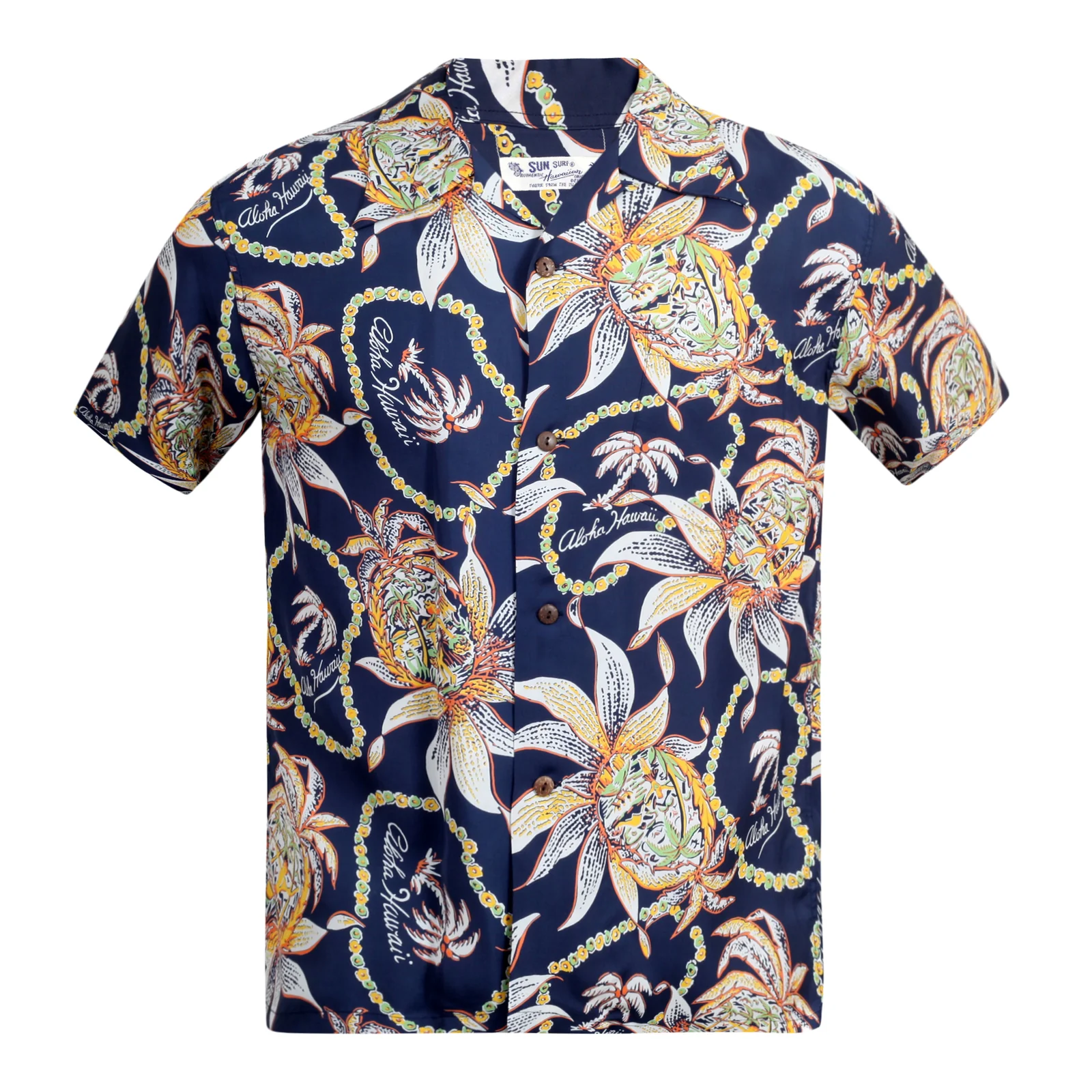 Dreams and Pineapples Print SS37774 Navy Rayon Hawaiian Shirt SURF8590 - Image 3