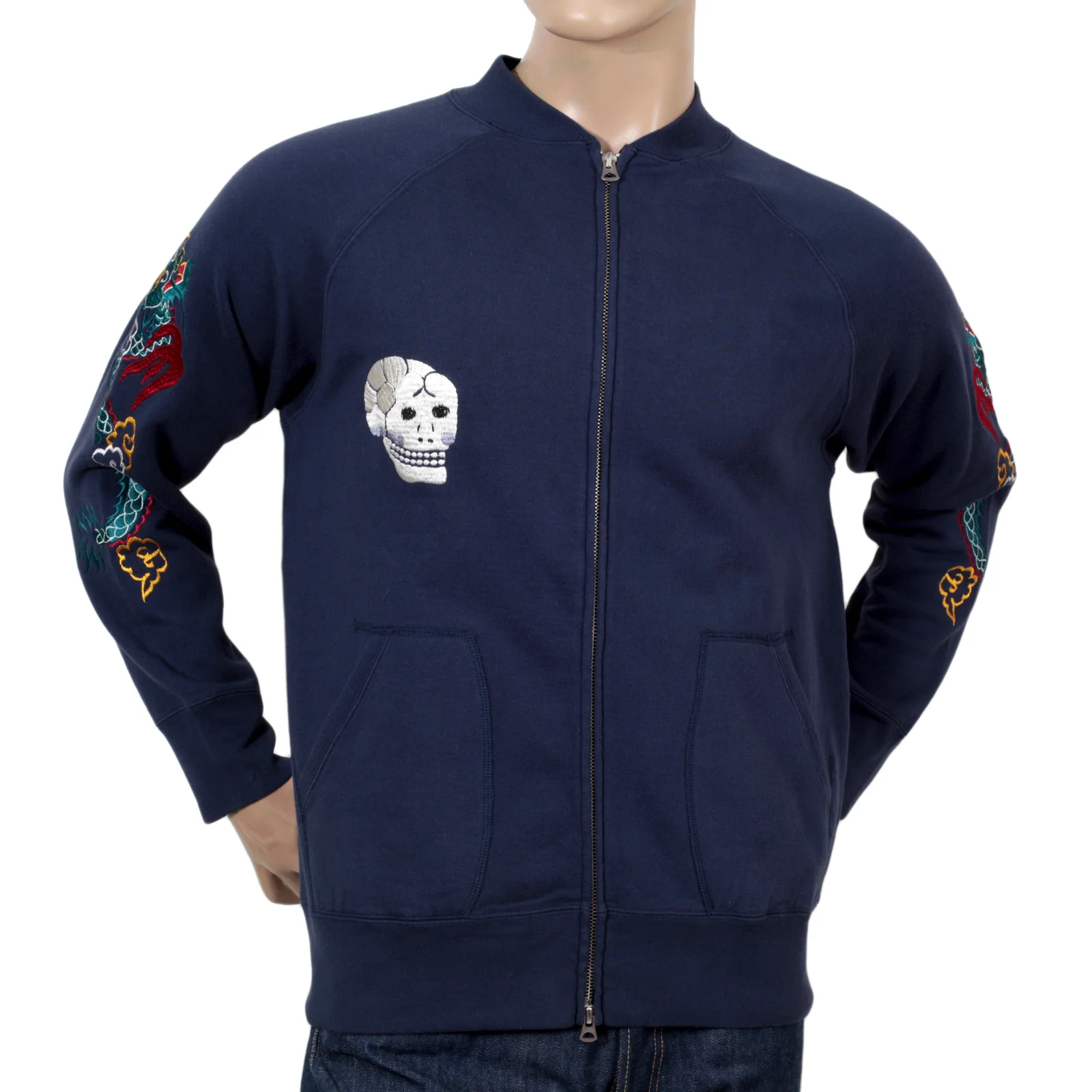 Navy Blue Skull Snake Embroidered TT67433 Suka Sweat Jacket CANE7467 - Image 4