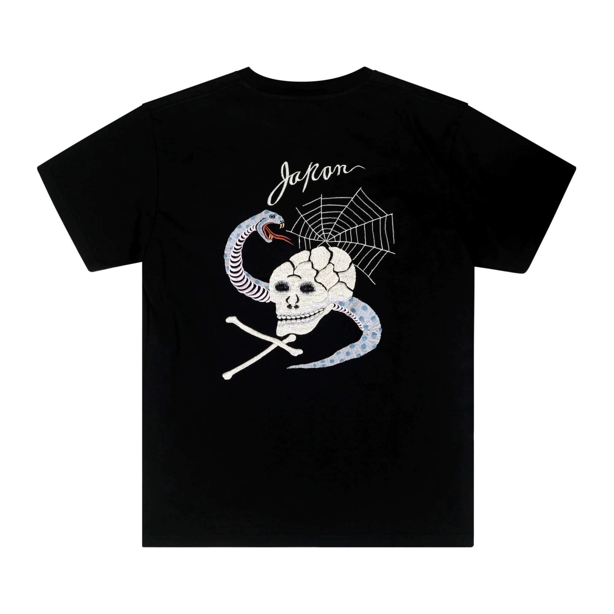 Skull and Snake Embroidered TT78244 Crew Neck Black T-shirt TT10076 - Image 7