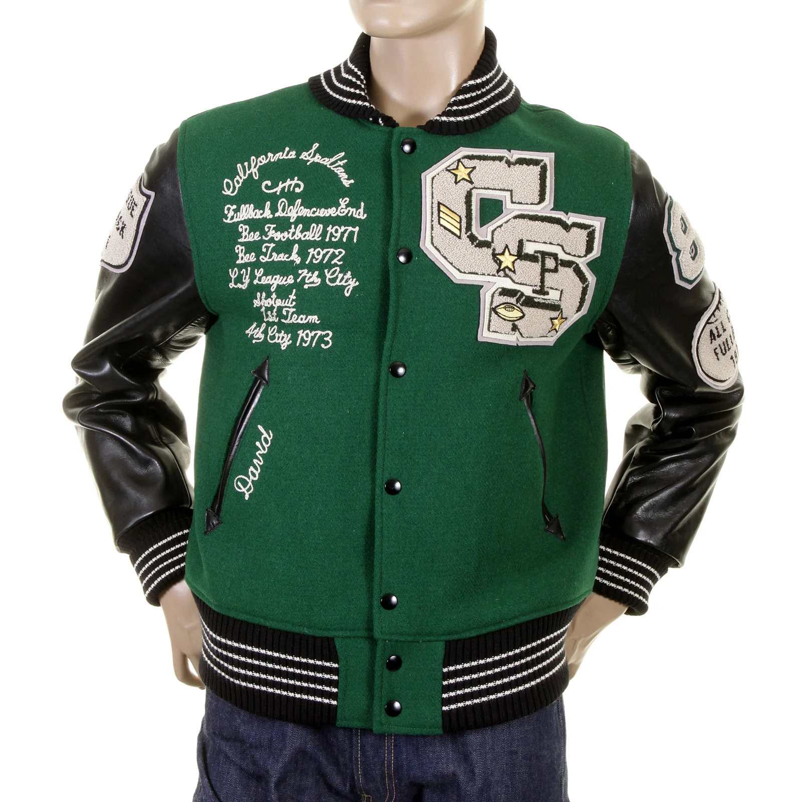 Green and Black Leather Sleeve WV12310 Award Spartans Jacket WHIT1092 - Image 3
