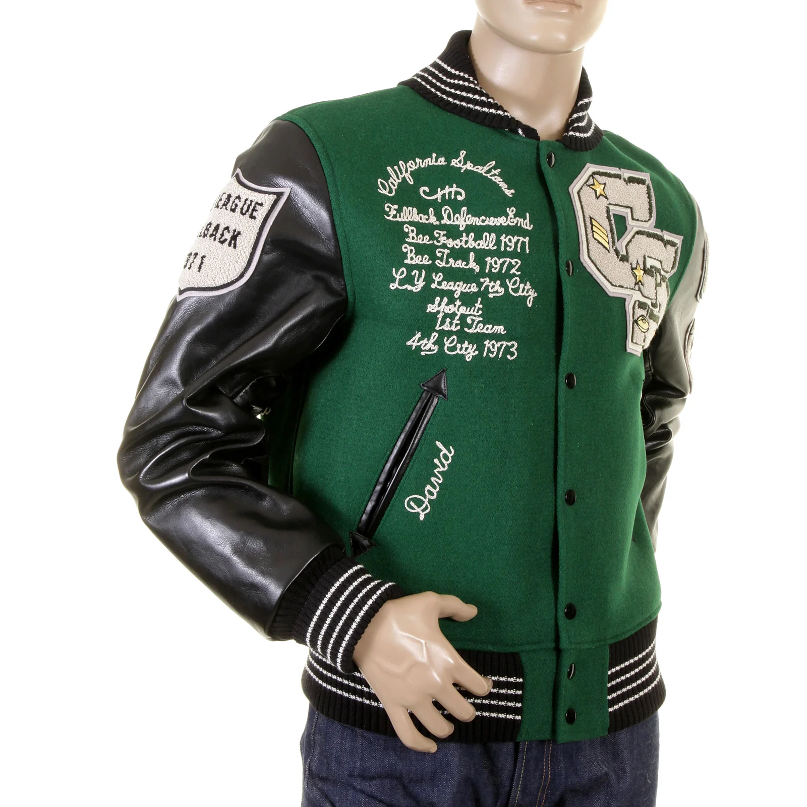 Green and Black Leather Sleeve WV12310 Award Spartans Jacket WHIT1092 - Image 4