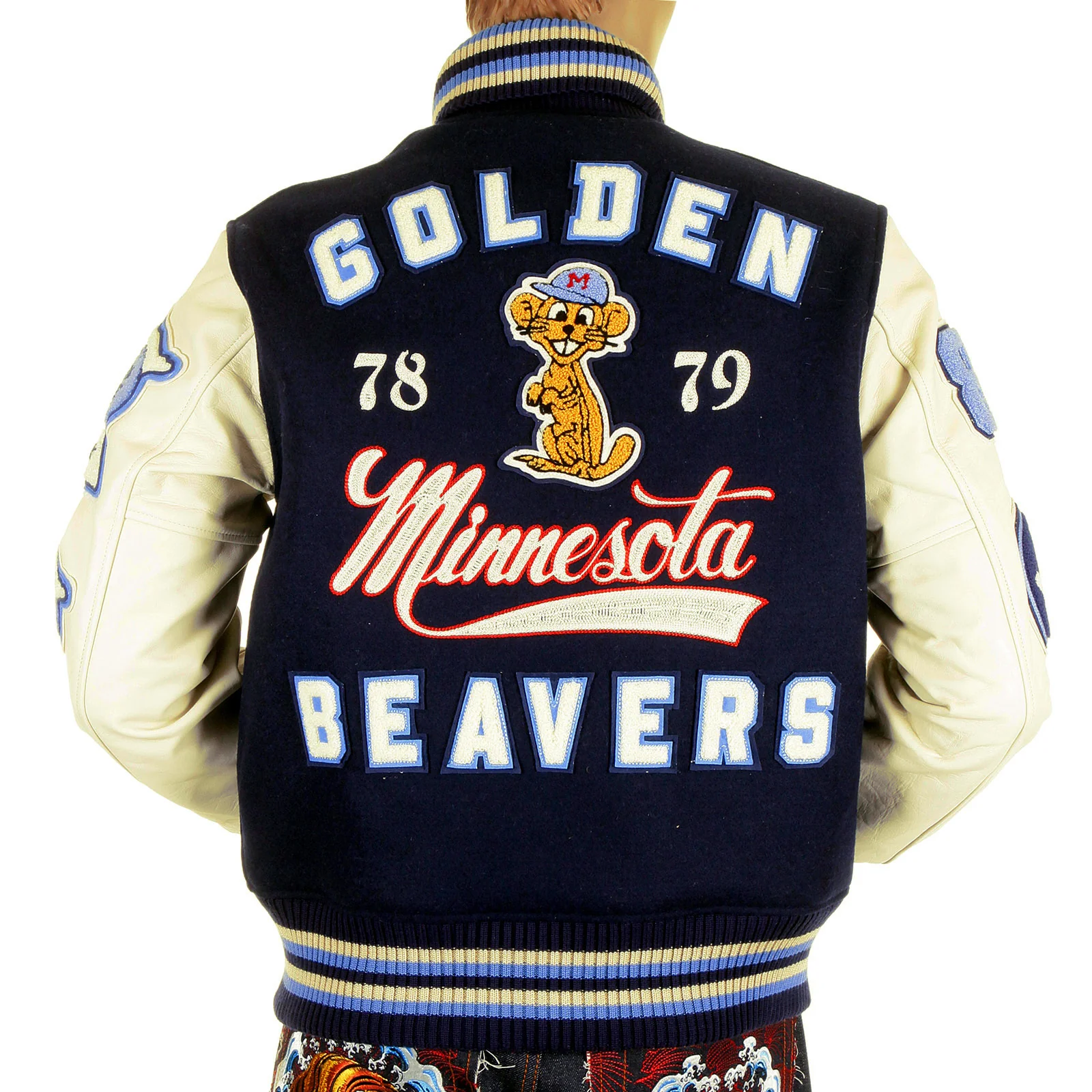 Whitesville Letterman by Sugar Cane Golden Beaver stadium jacket WV11793 128 WHIT4231 - Image 5