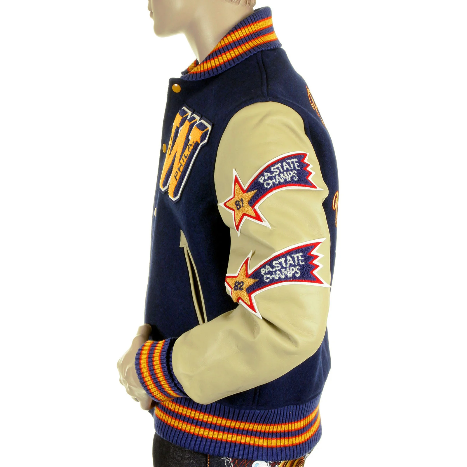 Whitesville Letterman WV11793 Philadelphia Wild Cats Stadium Jacket with Royal Blue Body and Cream Leather Sleeve WHIT4228A - Image 6