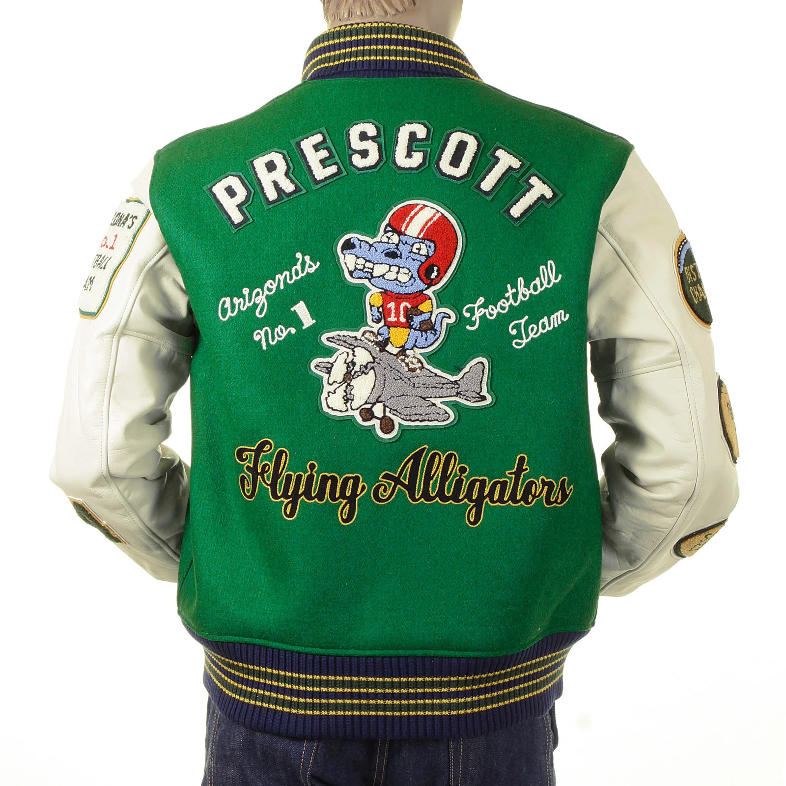 Whitesville Regular Fit WV12077 Kelly Green Melton Wool Flying Aliigators Stadium Jacket with White Leather Sleeves CANE2102 - Image 5